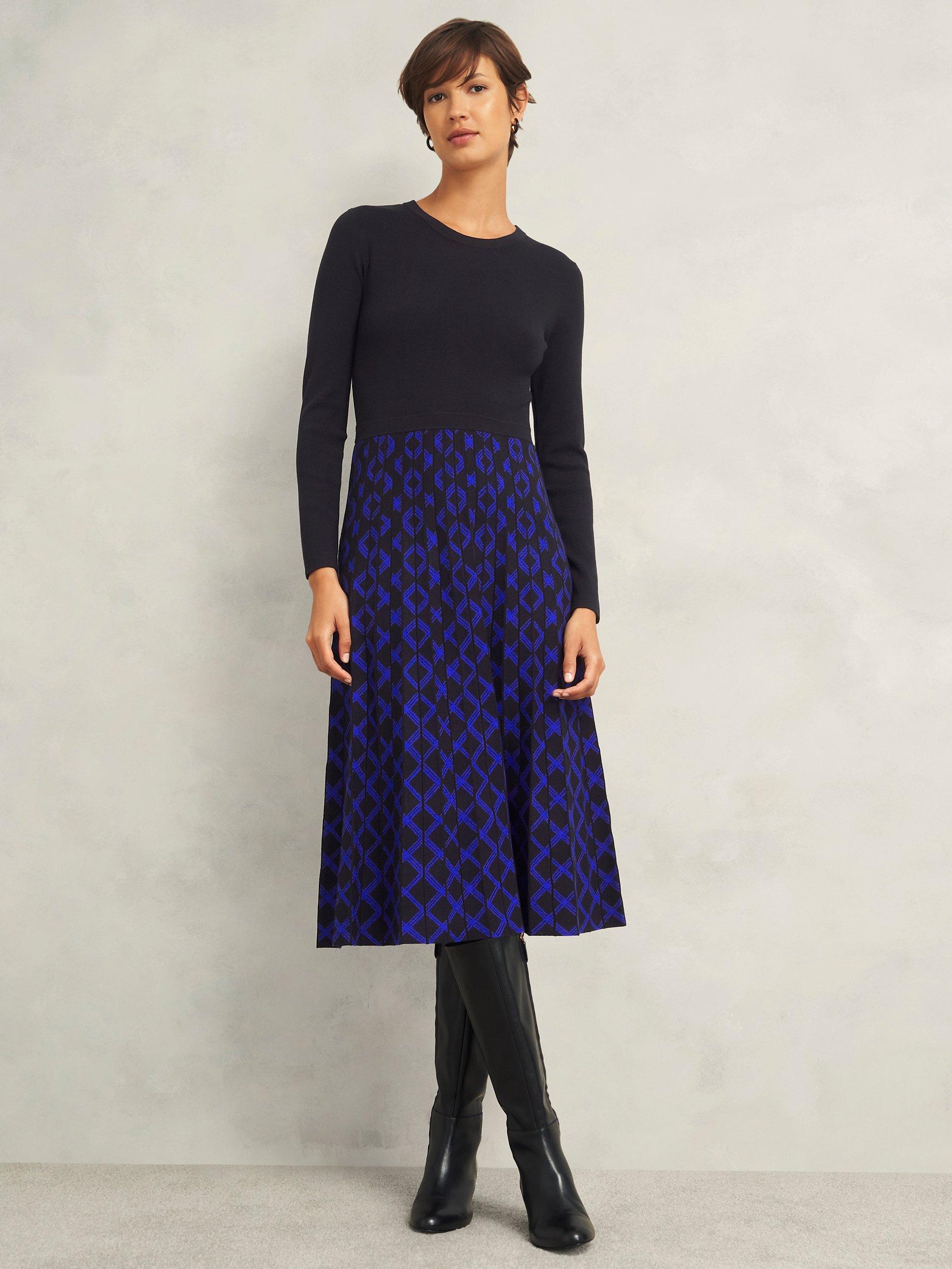 Product image 1 of 4, which shows Hobbs Petite Larna Dress, Black Blue, 18