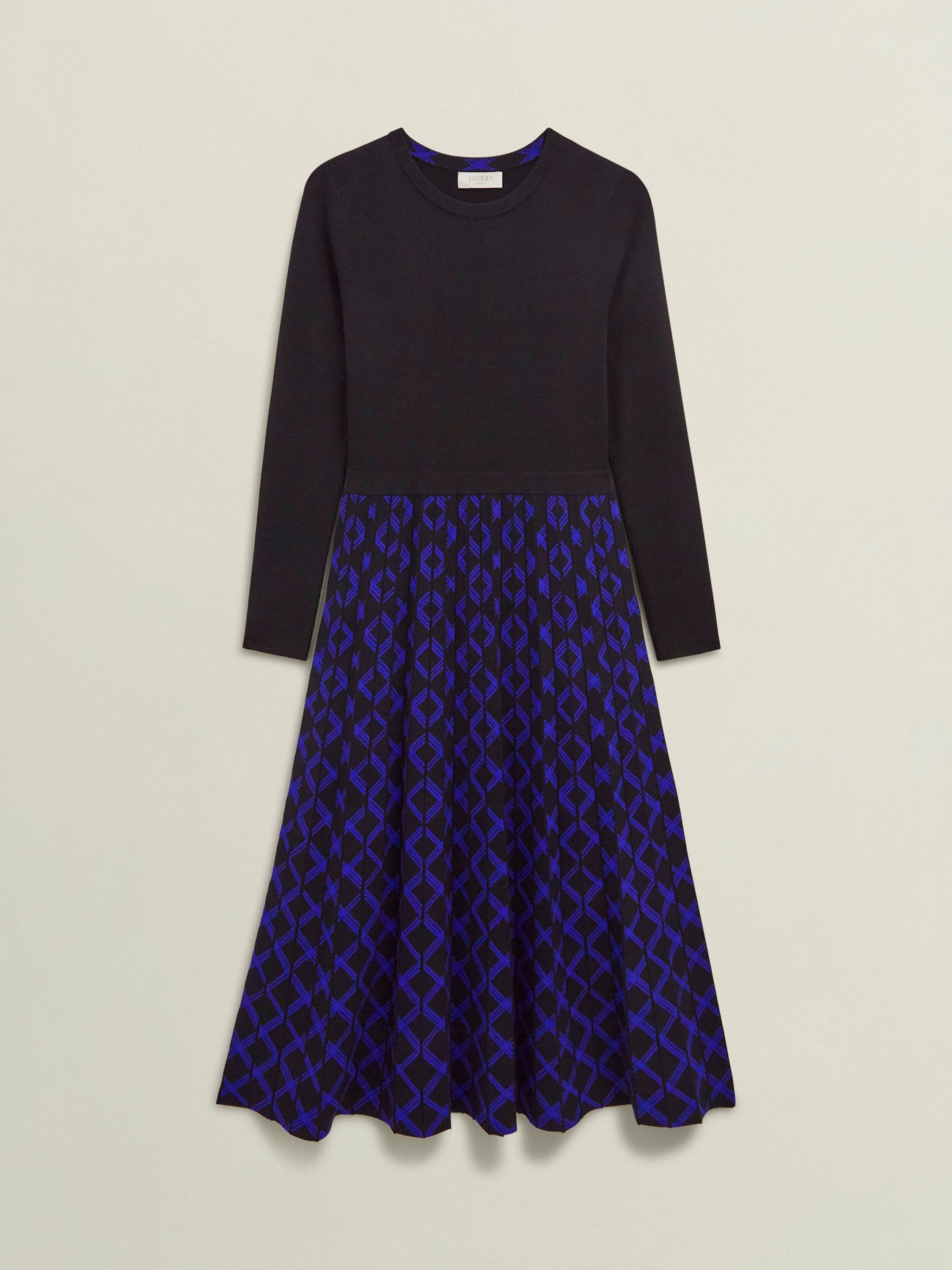 Product image 4 of 4, which shows Hobbs Petite Larna Dress, Black Blue, 18