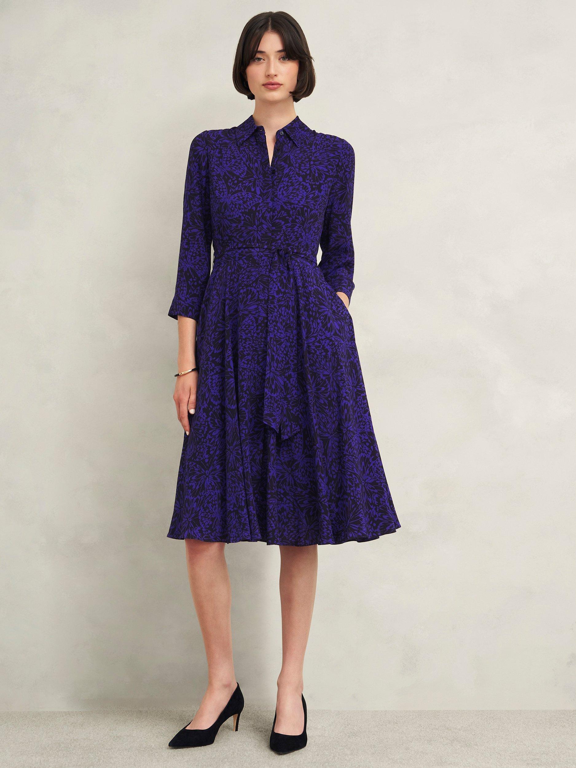Product image 1 of 4, which shows Hobbs Petite Lainey Dress, Navy Blue, 10
