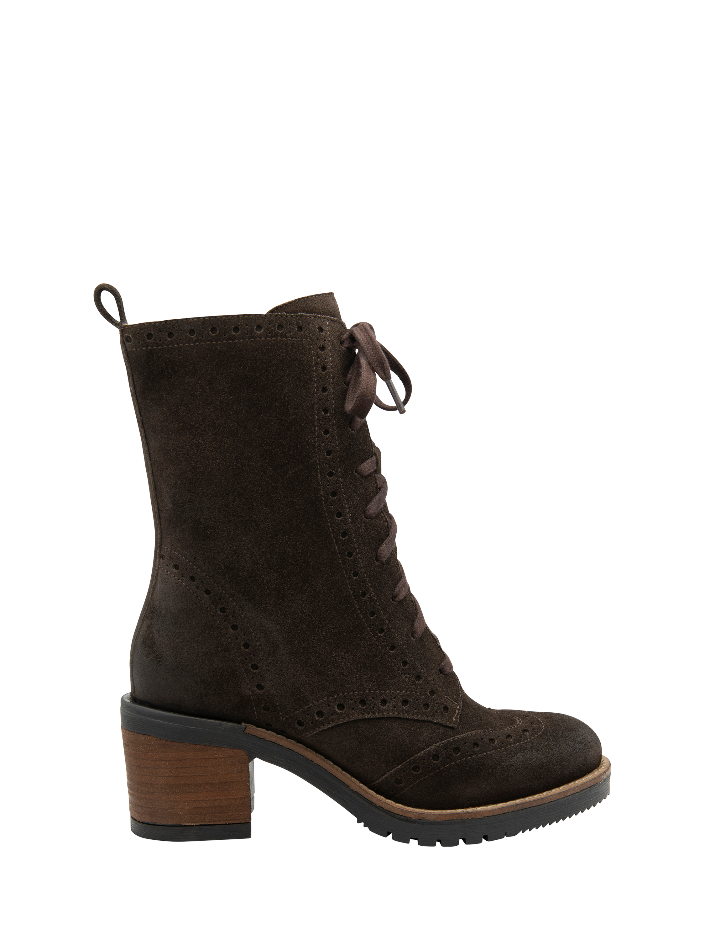 Product image 1 of 4, which shows Ravel Yarrow Suede Brogue Lace-Up Boots, Chocolate, 6