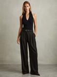 Reiss Freja Wide Leg Trousers, Black