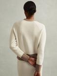 Reiss Brie Colour Block Wool Cardigan, Cream/Camel