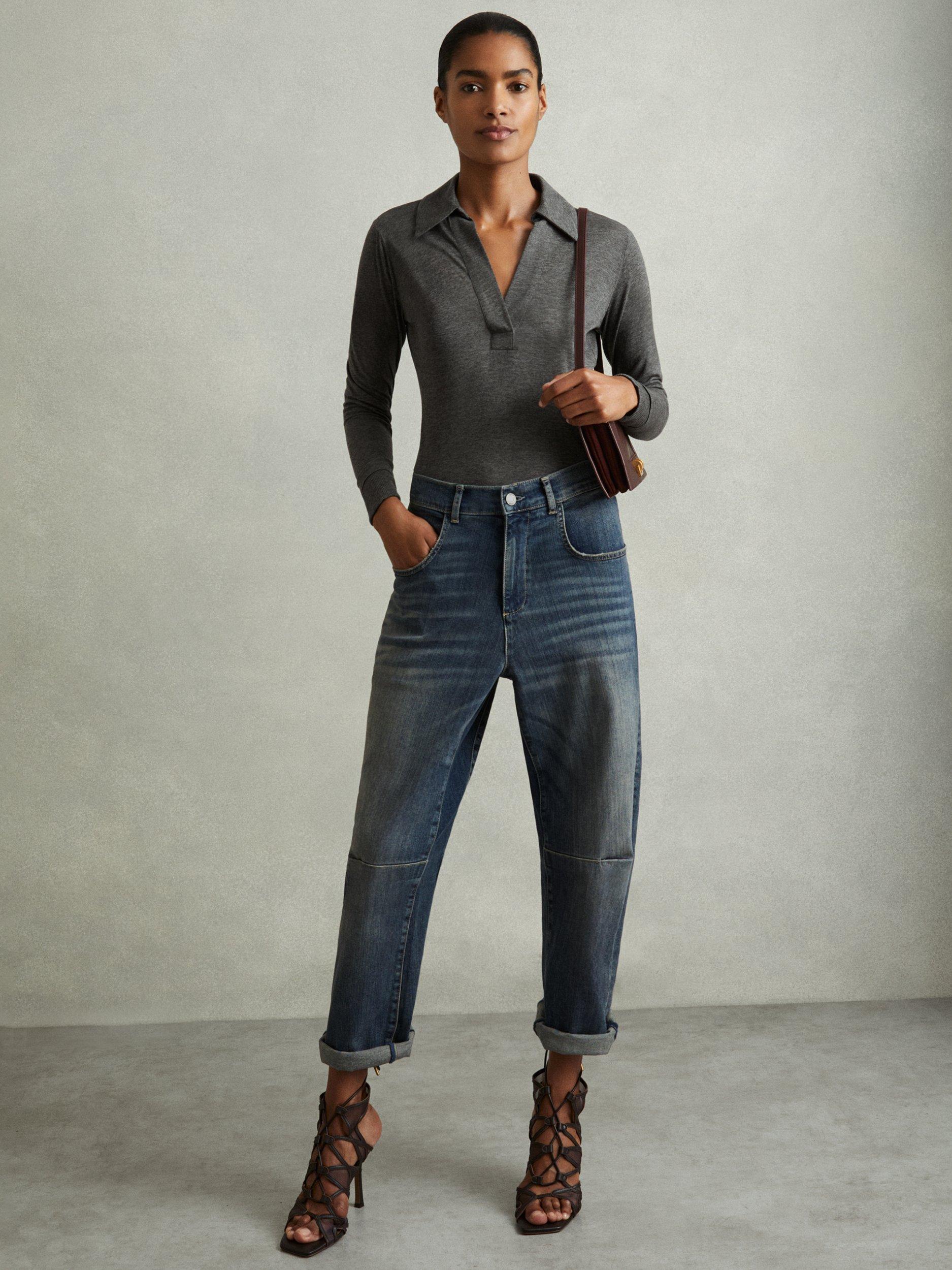 Reiss Nixi Wool Blend Collared Top, Charcoal