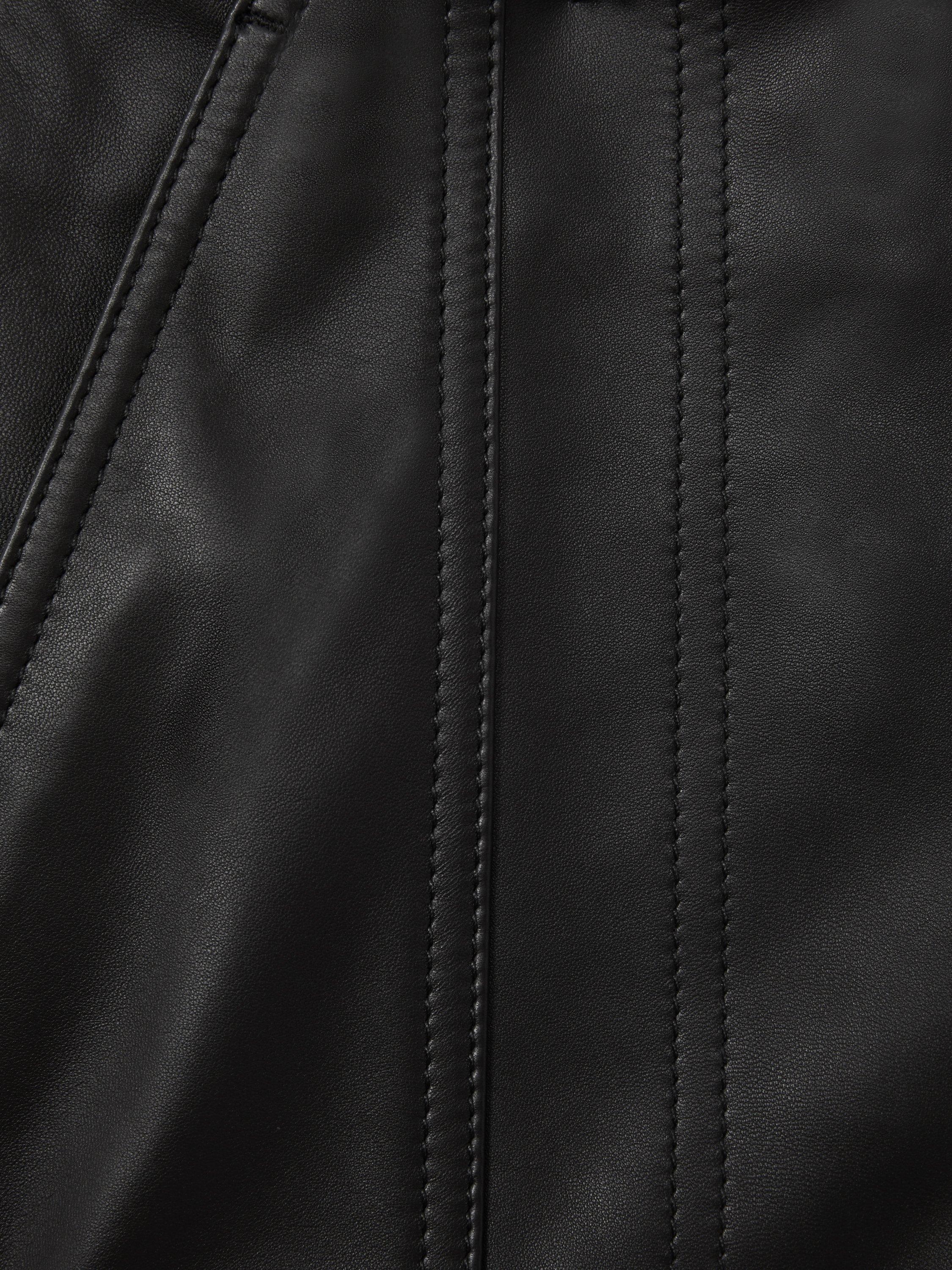 Product image 2 of 5, which shows Reiss Daria Leather Mini Skirt, Black, 6