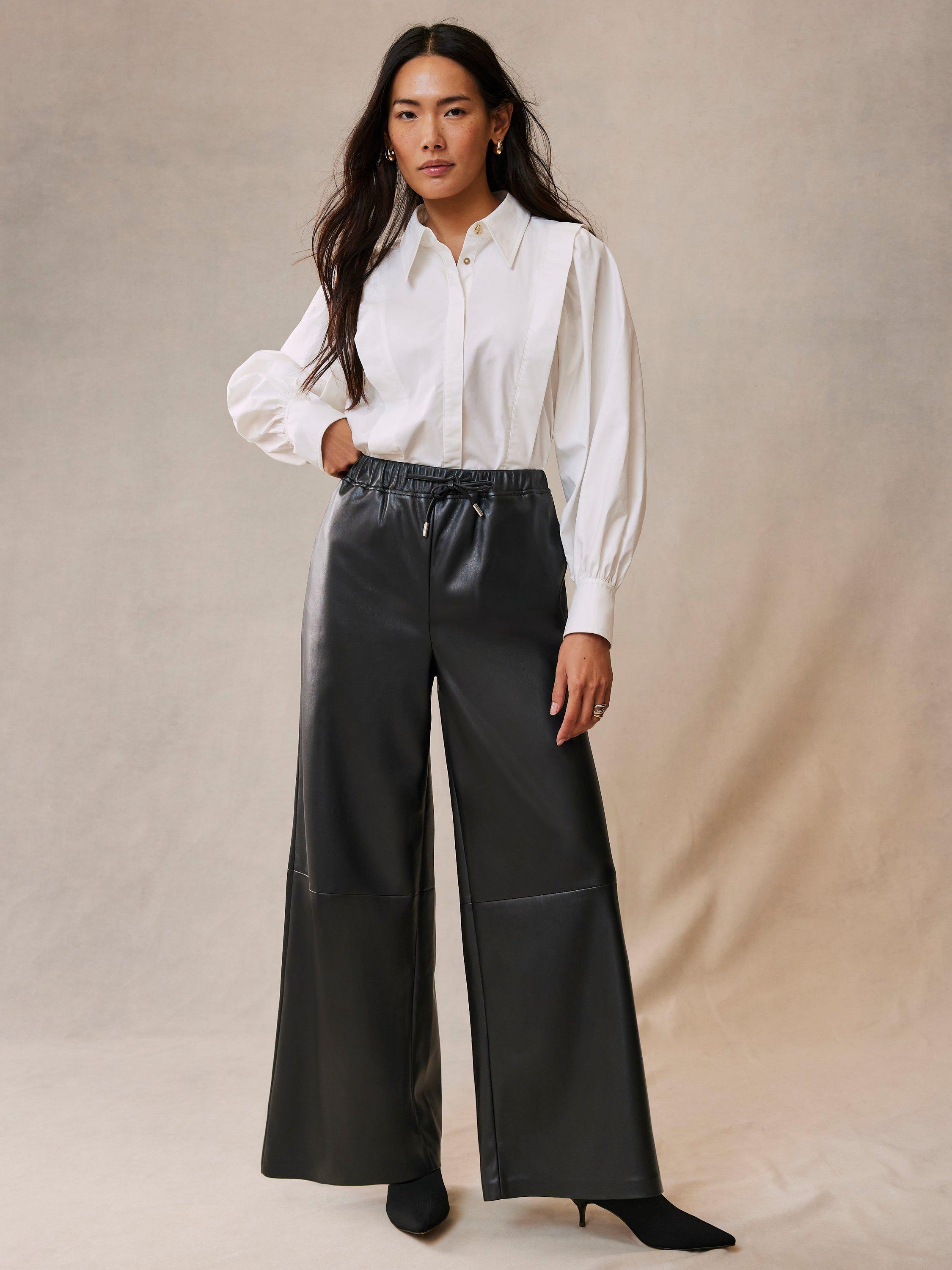 Mint Velvet Wide Leg Faux Leather Trousers, Black
