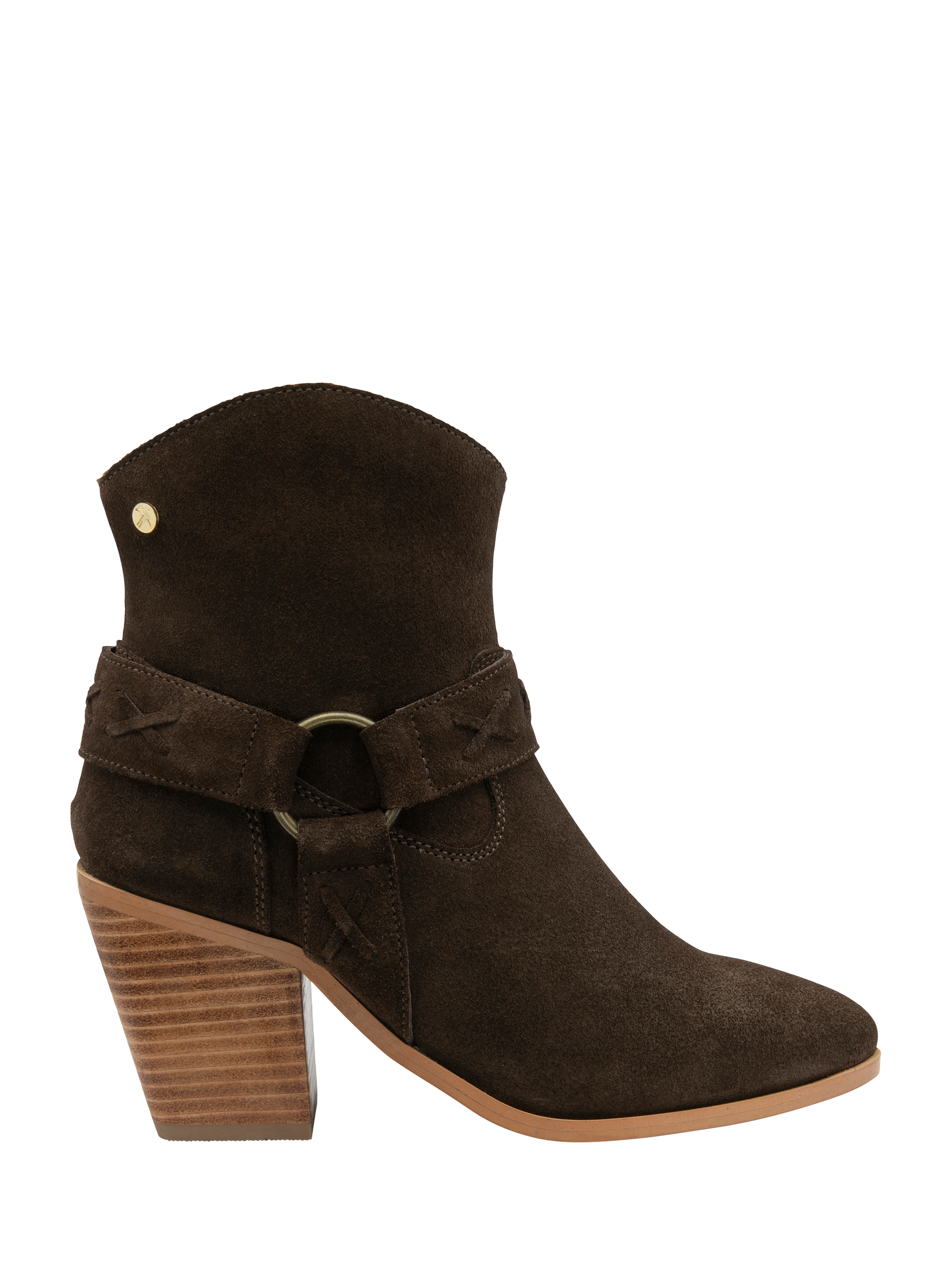 Product image 1 of 4, which shows Ravel Argyll Suede Cowboy Heeled Ankle Boots, Brown, 3