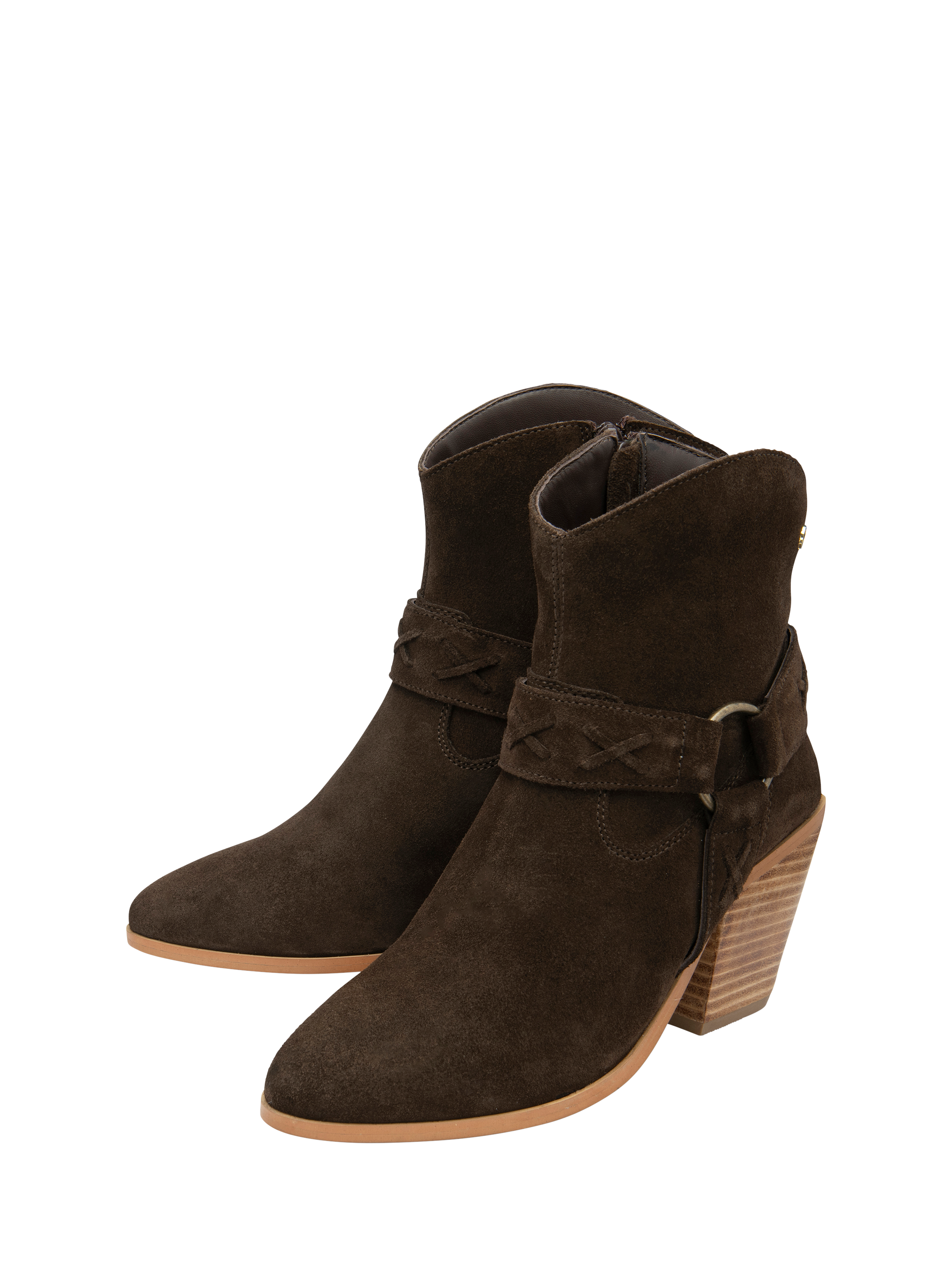 Product image 2 of 4, which shows Ravel Argyll Suede Cowboy Heeled Ankle Boots, Brown, 3