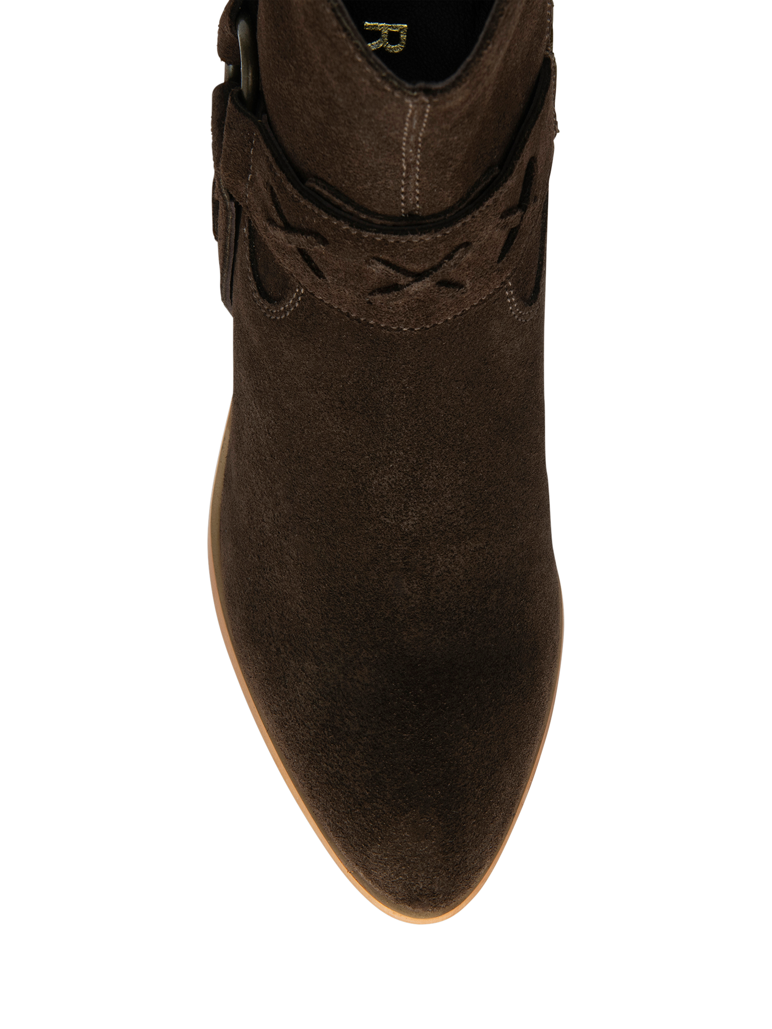 Product image 4 of 4, which shows Ravel Argyll Suede Cowboy Heeled Ankle Boots, Brown, 3