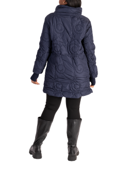 chesca Quilted High Neck Coat - view 2, Navy