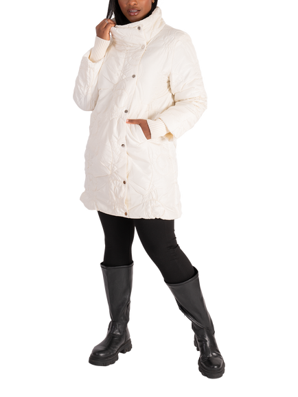 chesca Quilted High Neck Coat, Cream