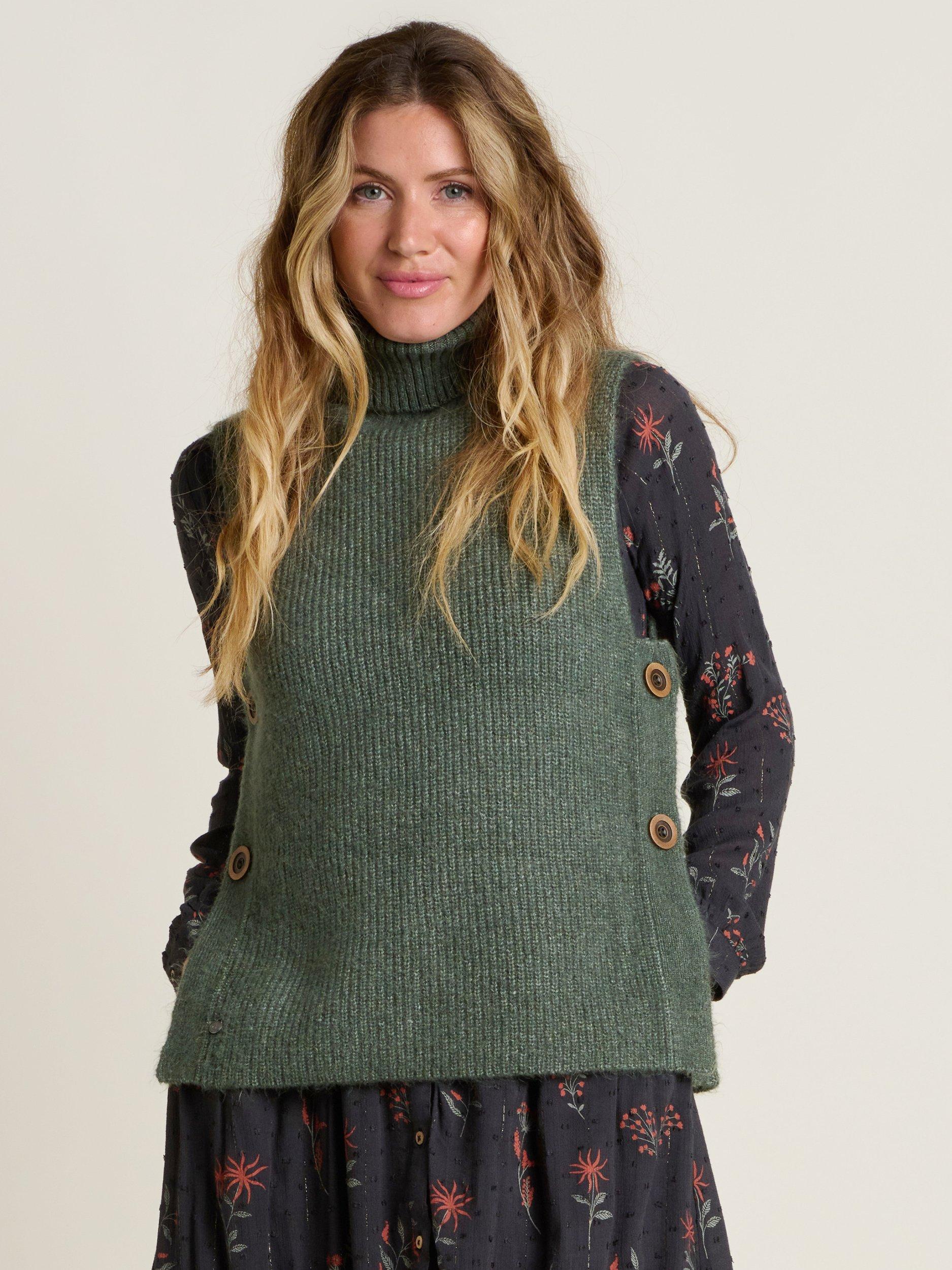 Product image 1 of 5, which shows Brakeburn Button Side Knit Vest, Khaki, 8