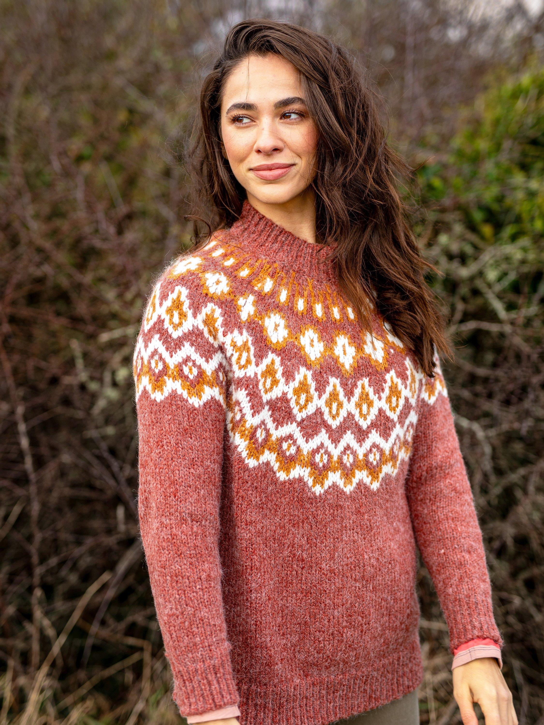 Product image 1 of 5, which shows Brakeburn Chunky Knit Fair Isle Jumper, Rust/Multi, 8