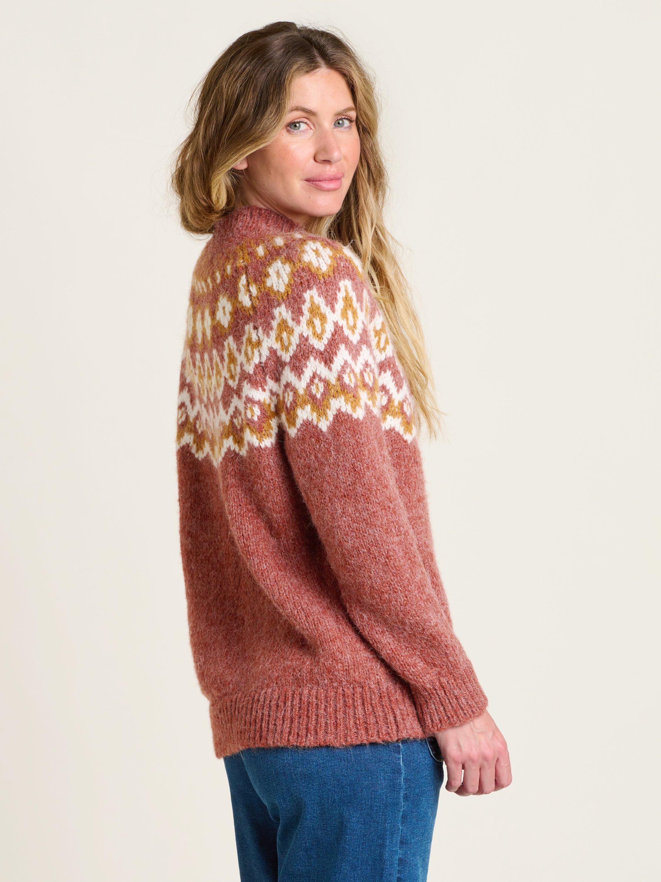 Product image 3 of 5, which shows Brakeburn Chunky Knit Fair Isle Jumper, Rust/Multi, 8