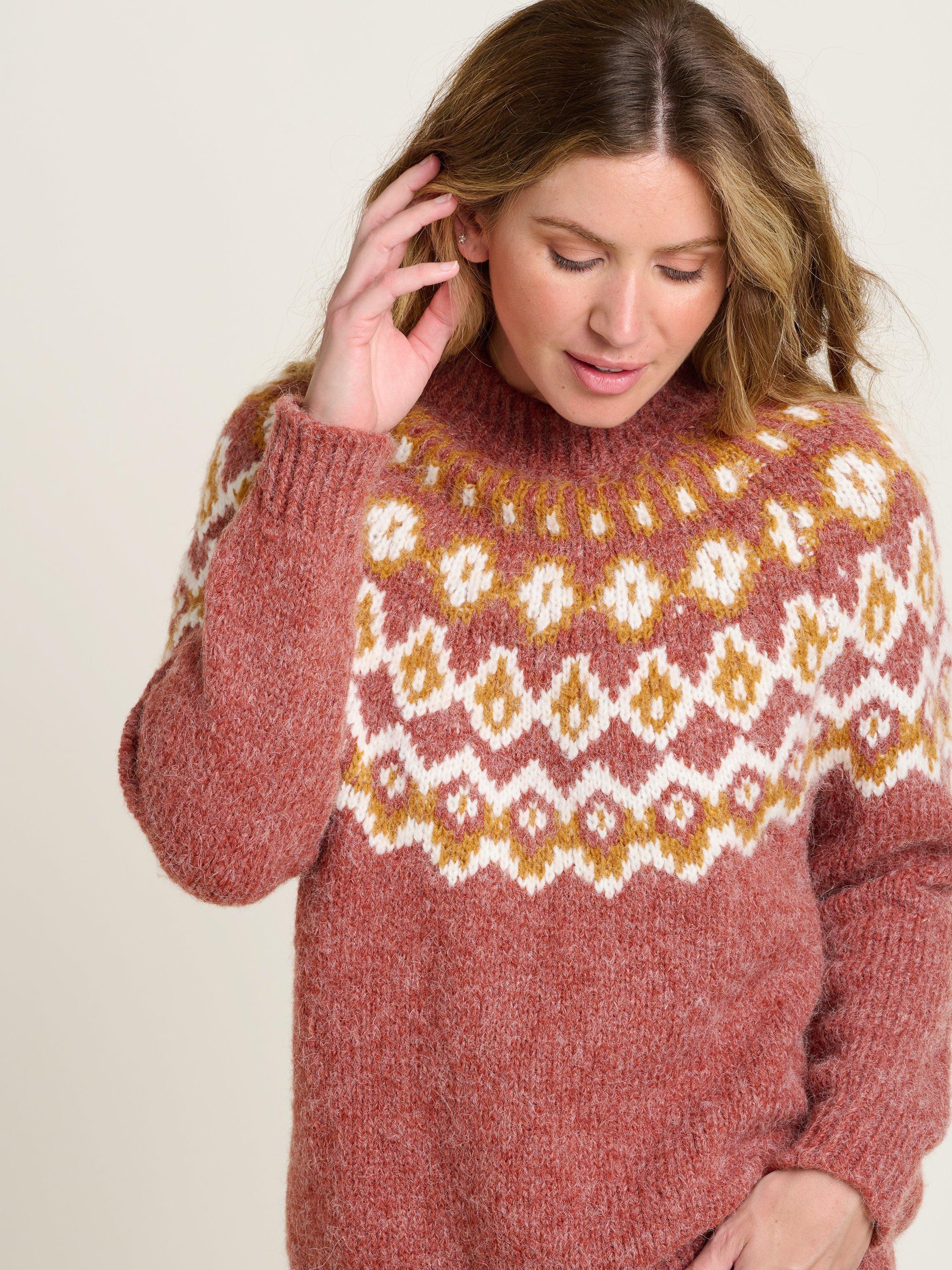 Product image 4 of 5, which shows Brakeburn Chunky Knit Fair Isle Jumper, Rust/Multi, 8