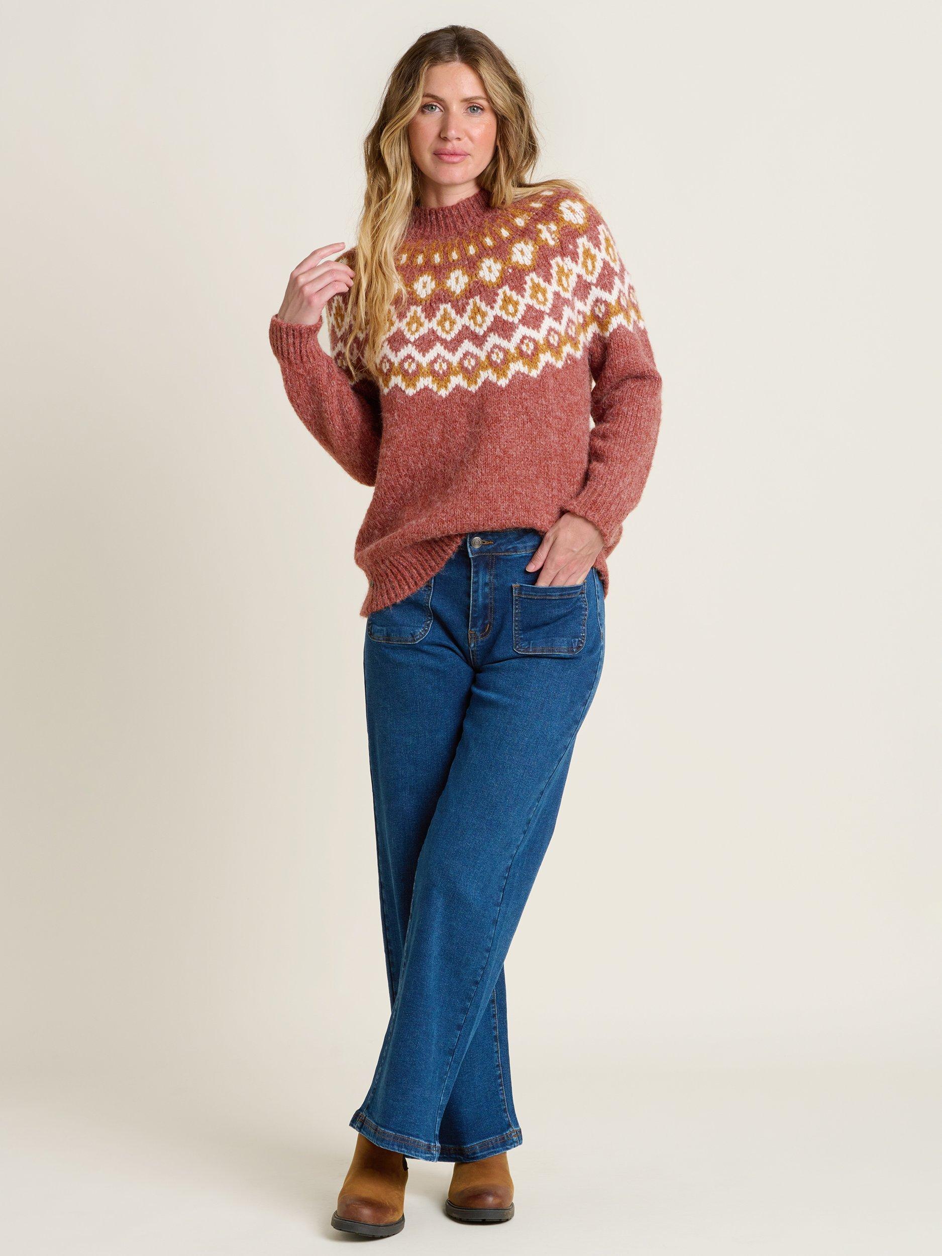 Product image 5 of 5, which shows Brakeburn Chunky Knit Fair Isle Jumper, Rust/Multi, 8