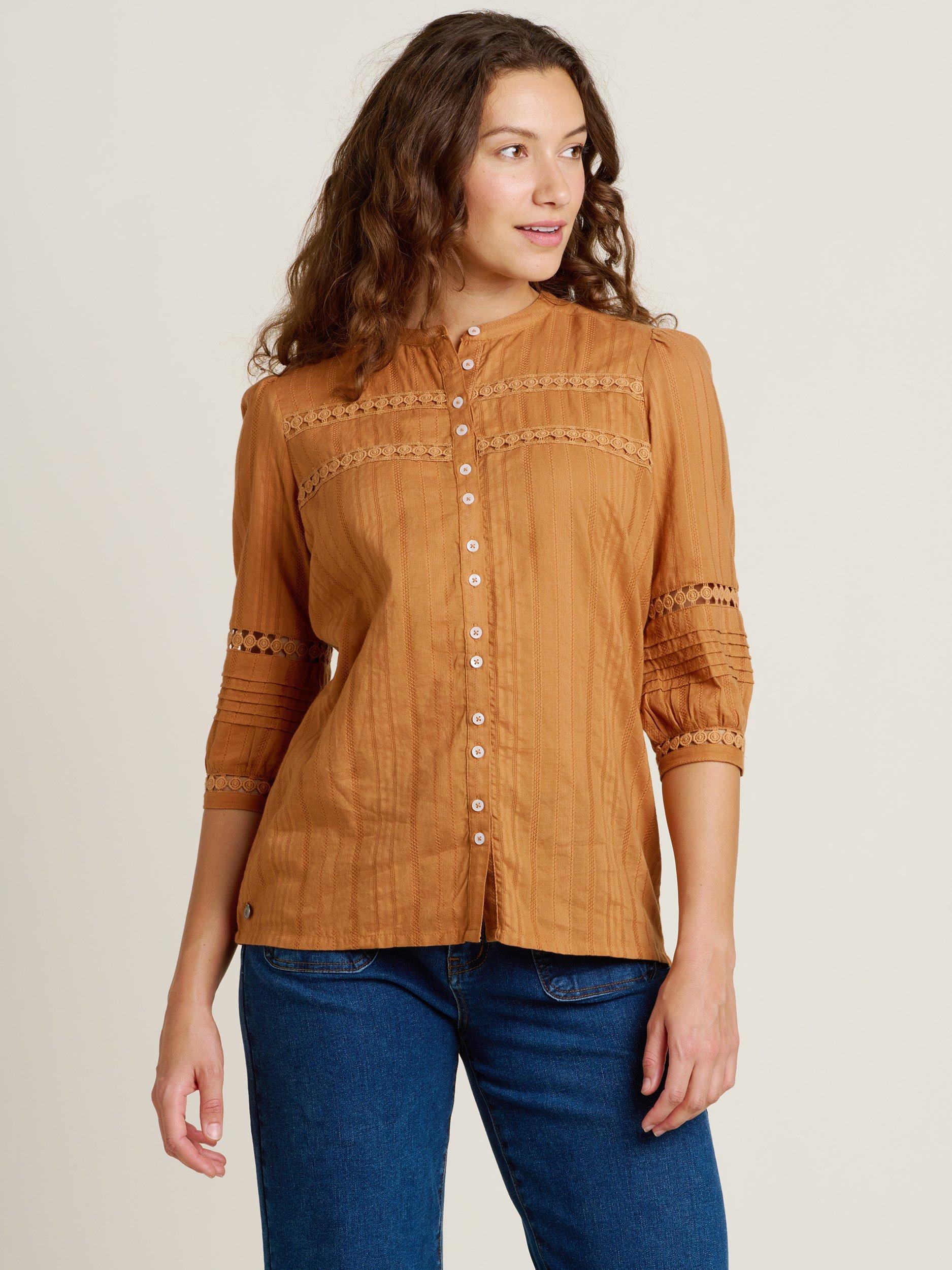 Product image 1 of 4, which shows Brakeburn Chesil Ladder Lace Blouse, Yellow, 8
