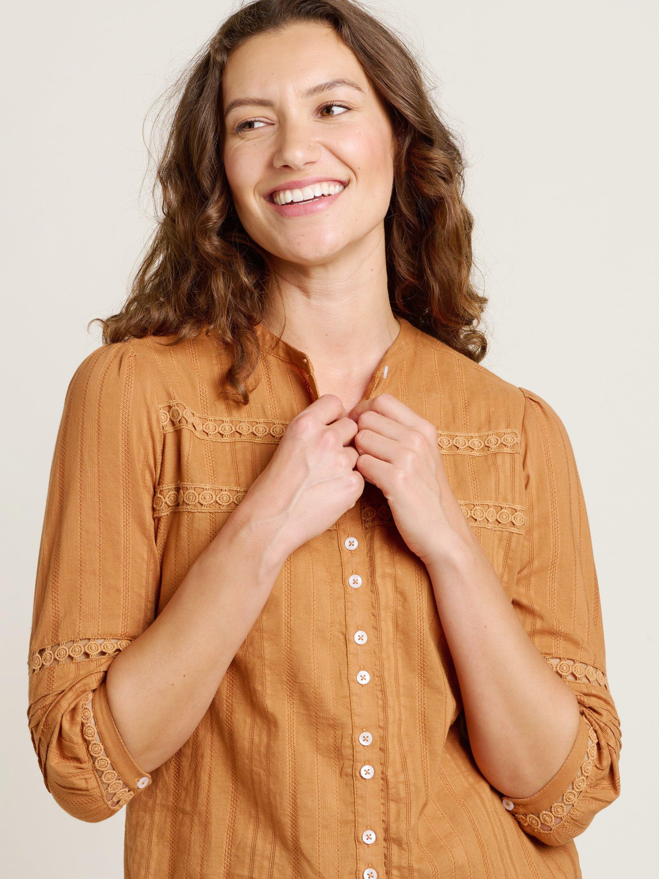 Product image 3 of 4, which shows Brakeburn Chesil Ladder Lace Blouse, Yellow, 8