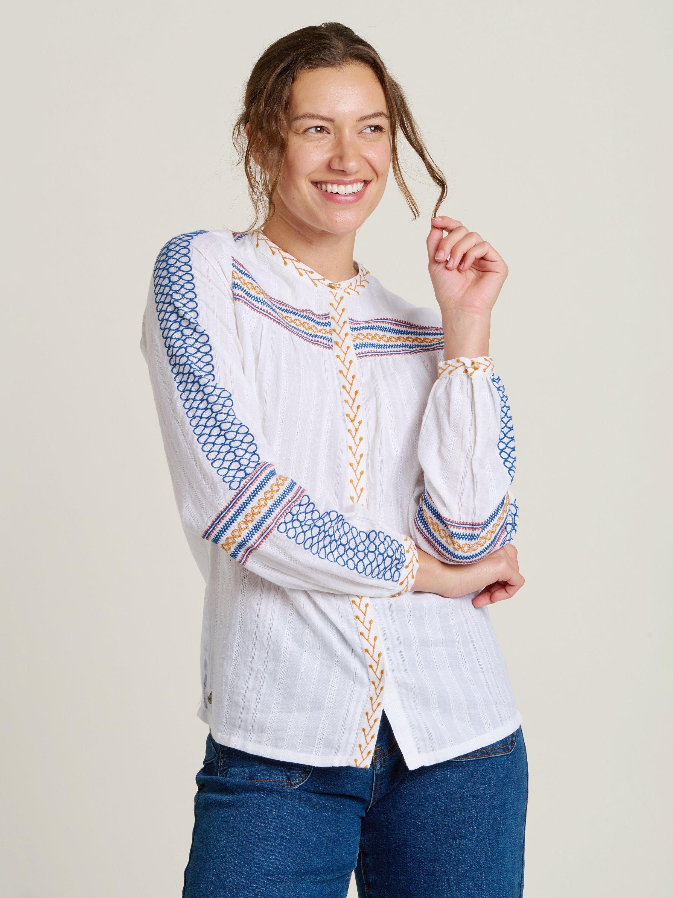 Product image 1 of 4, which shows Brakeburn Cove Embroidered Blouse, Cream, 8
