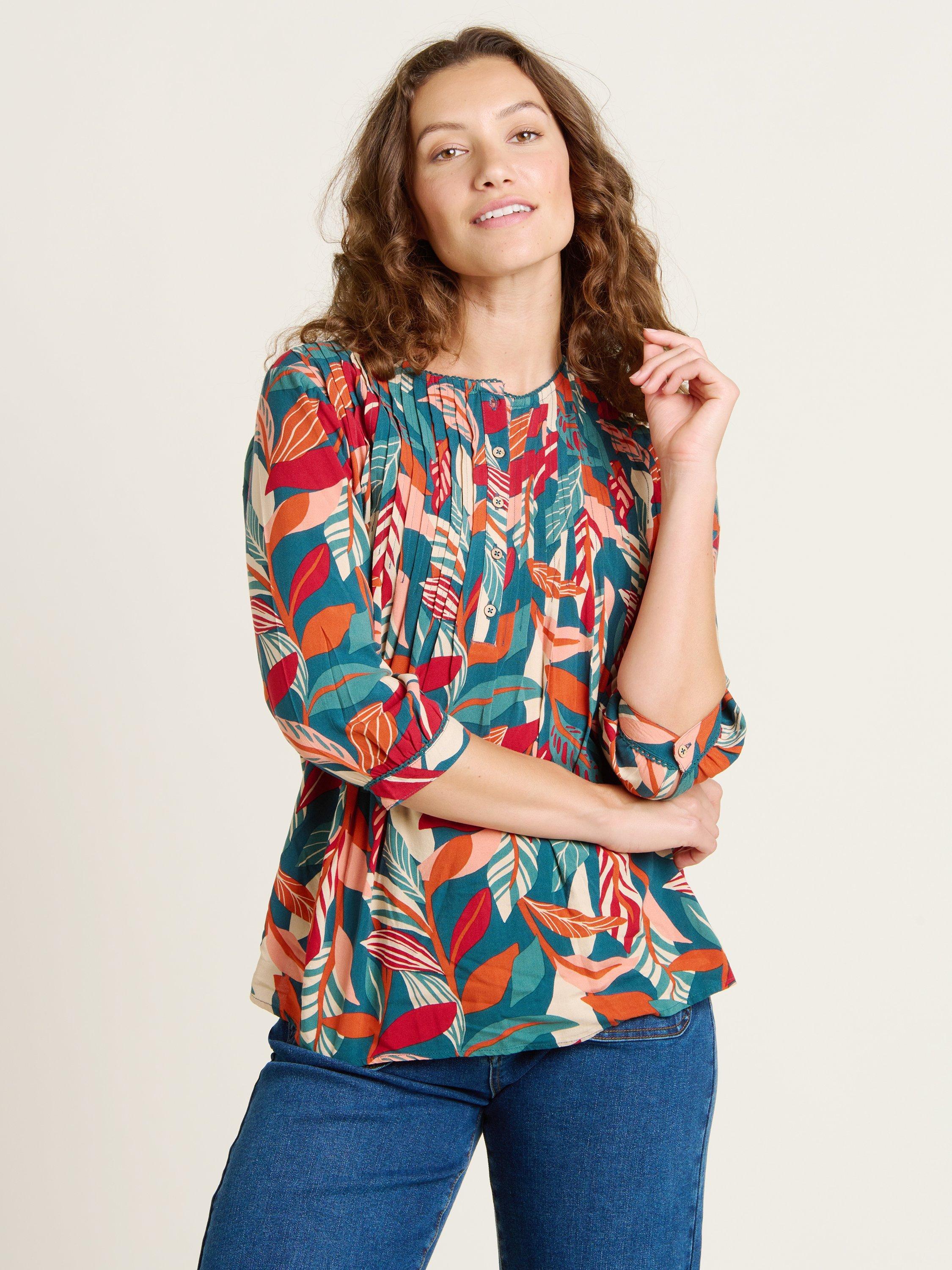 Product image 1 of 4, which shows Brakeburn Evergreen Leaves Blouse, Multi, 8