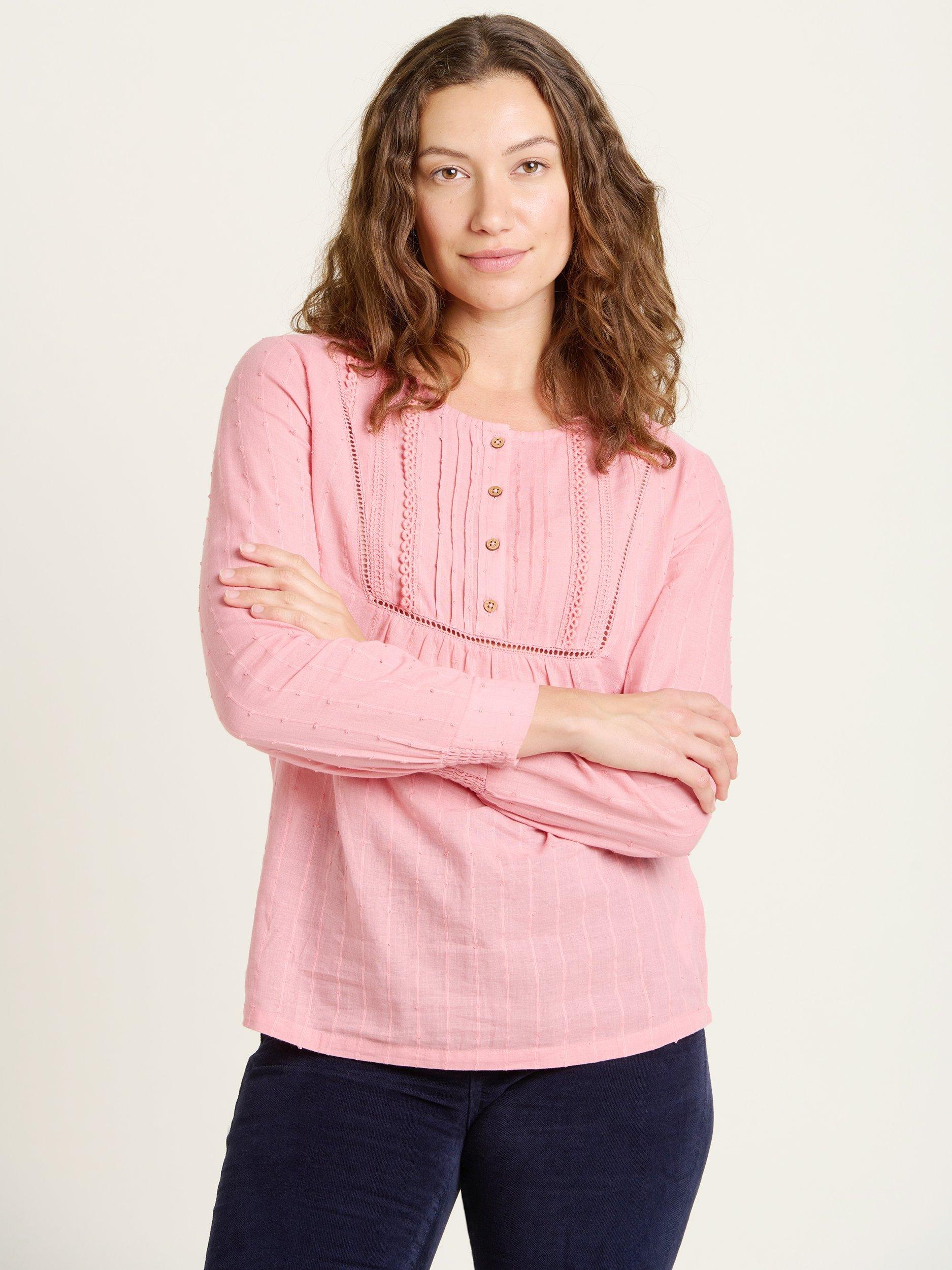 Product image 1 of 4, which shows Brakeburn Hive Button Yoke Blouse, Pink, 8