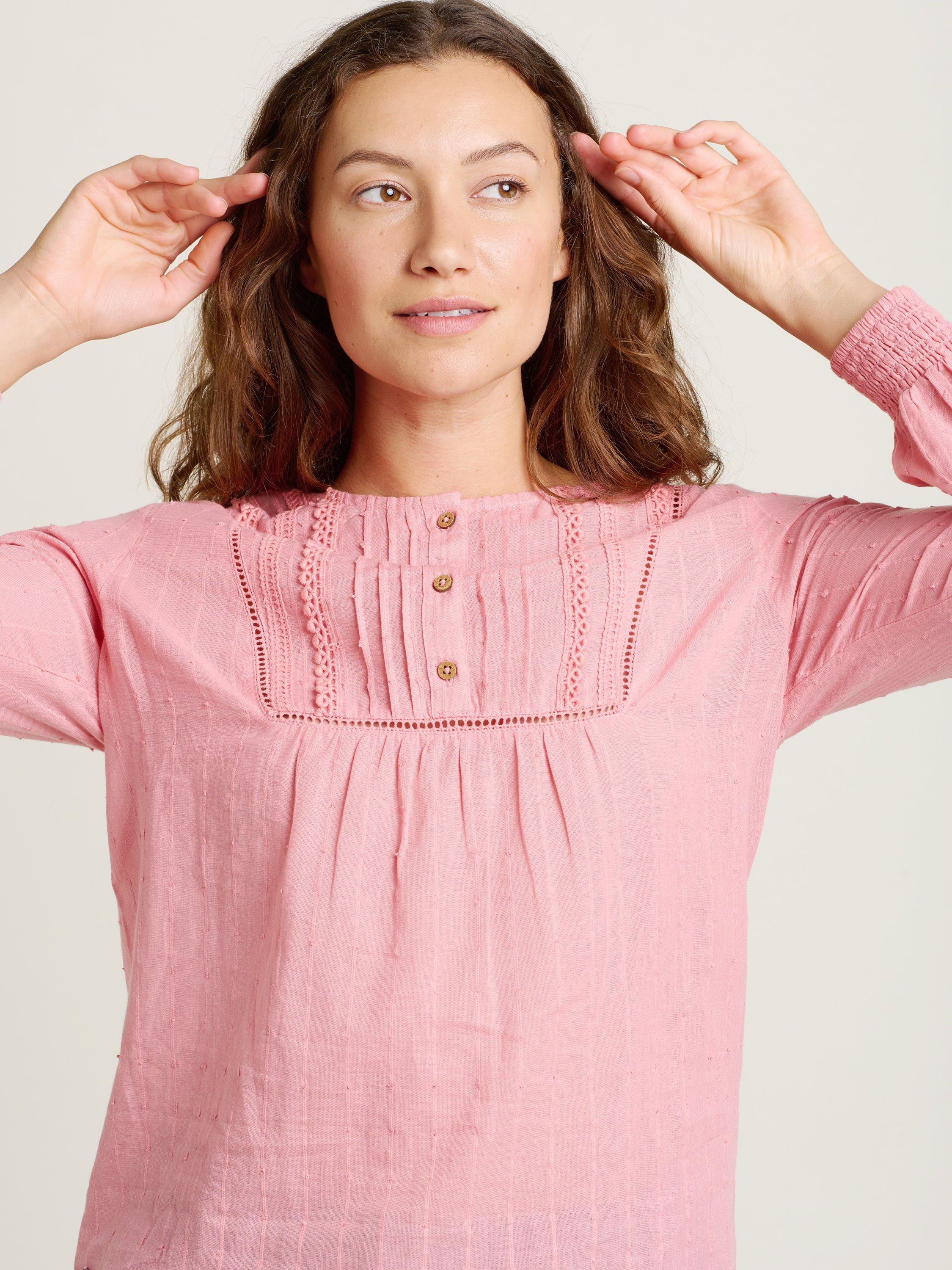 Product image 3 of 4, which shows Brakeburn Hive Button Yoke Blouse, Pink, 8