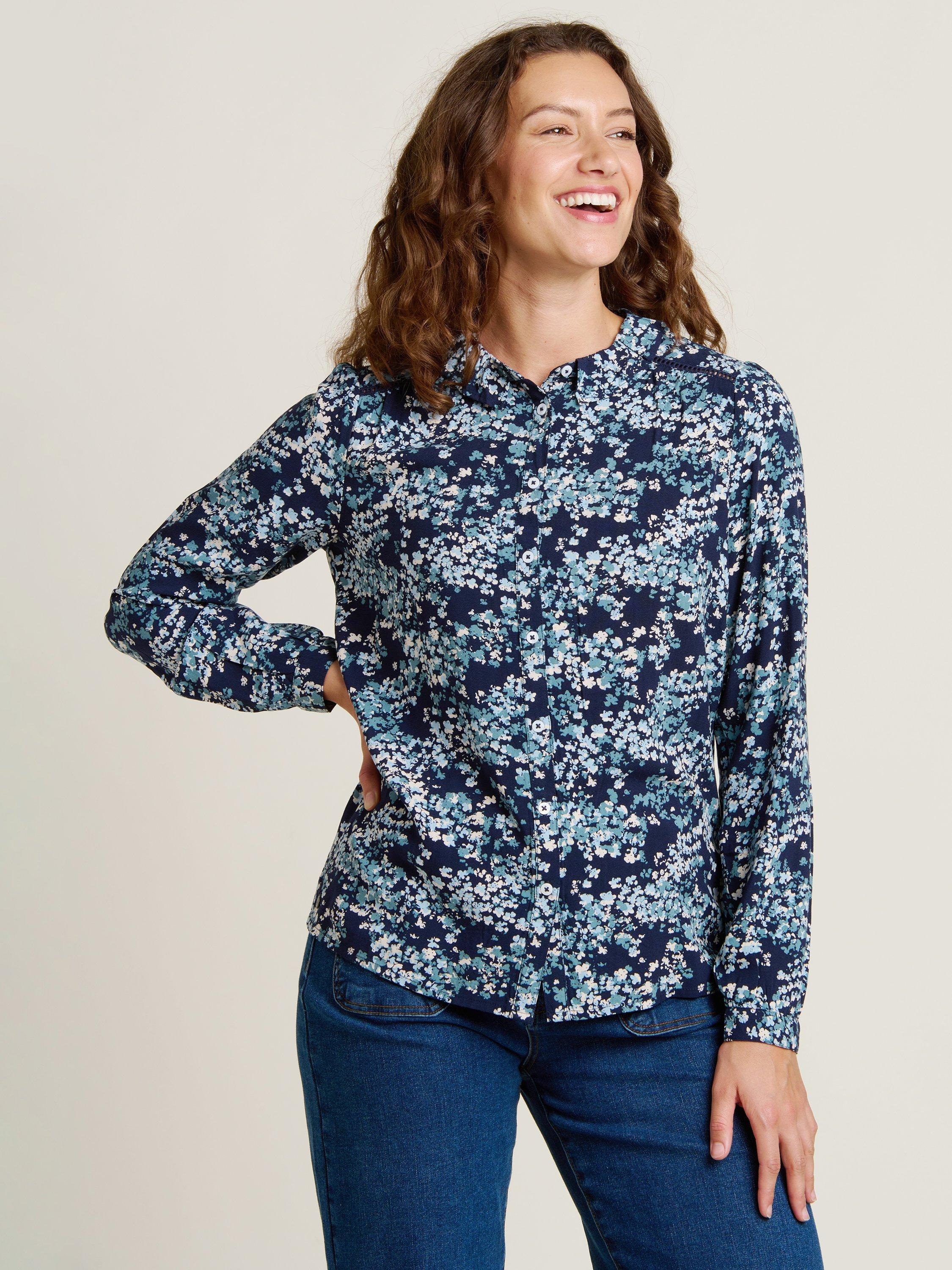 Product image 1 of 4, which shows Brakeburn Jasmine Abstract Floral Shirt, Blue, 8