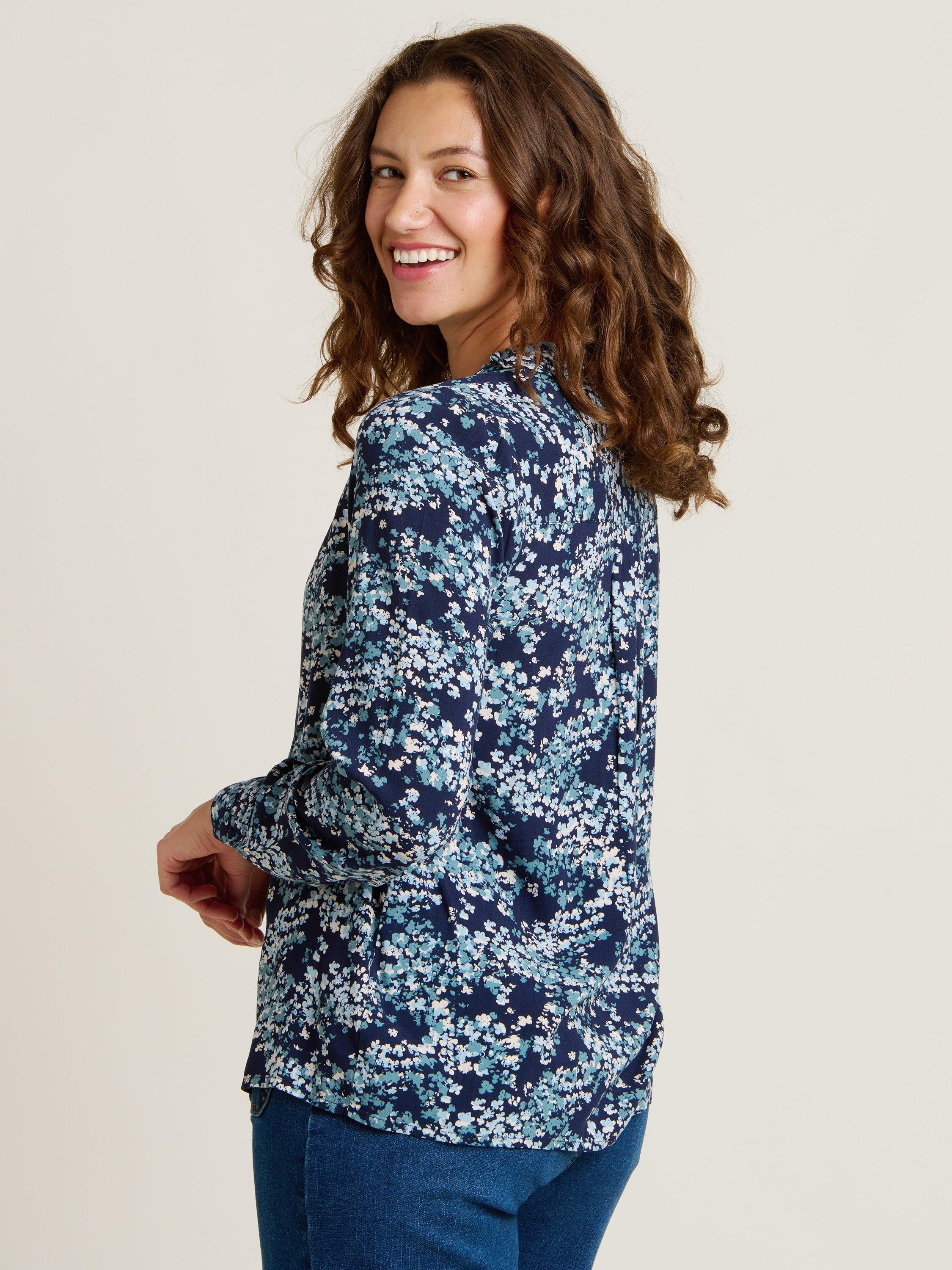 Product image 2 of 4, which shows Brakeburn Jasmine Abstract Floral Shirt, Blue, 8