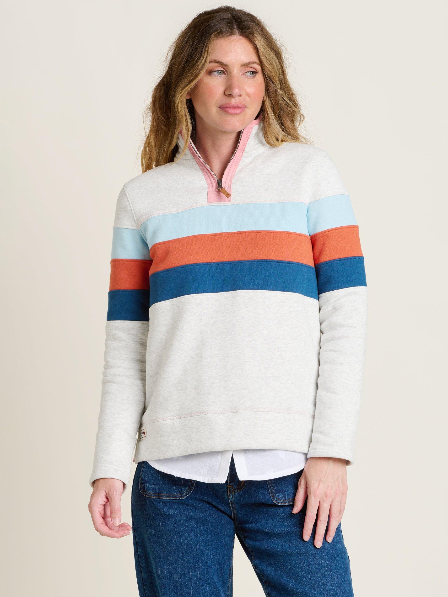 Product image 1 of 4, which shows Brakeburn Chest Stripe Half Zip Sweatshirt, Ecru, 8