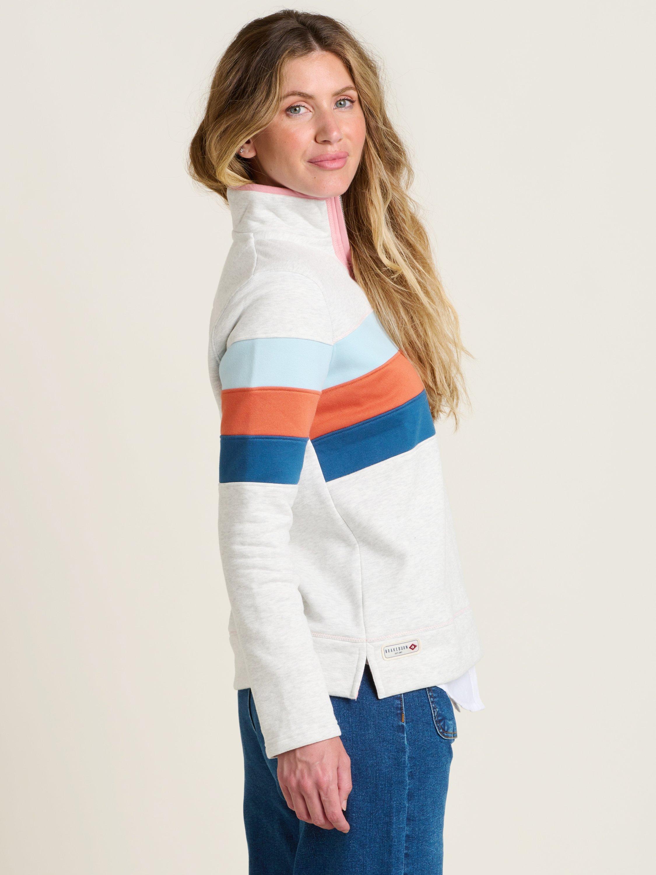 Product image 3 of 4, which shows Brakeburn Chest Stripe Half Zip Sweatshirt, Ecru, 8