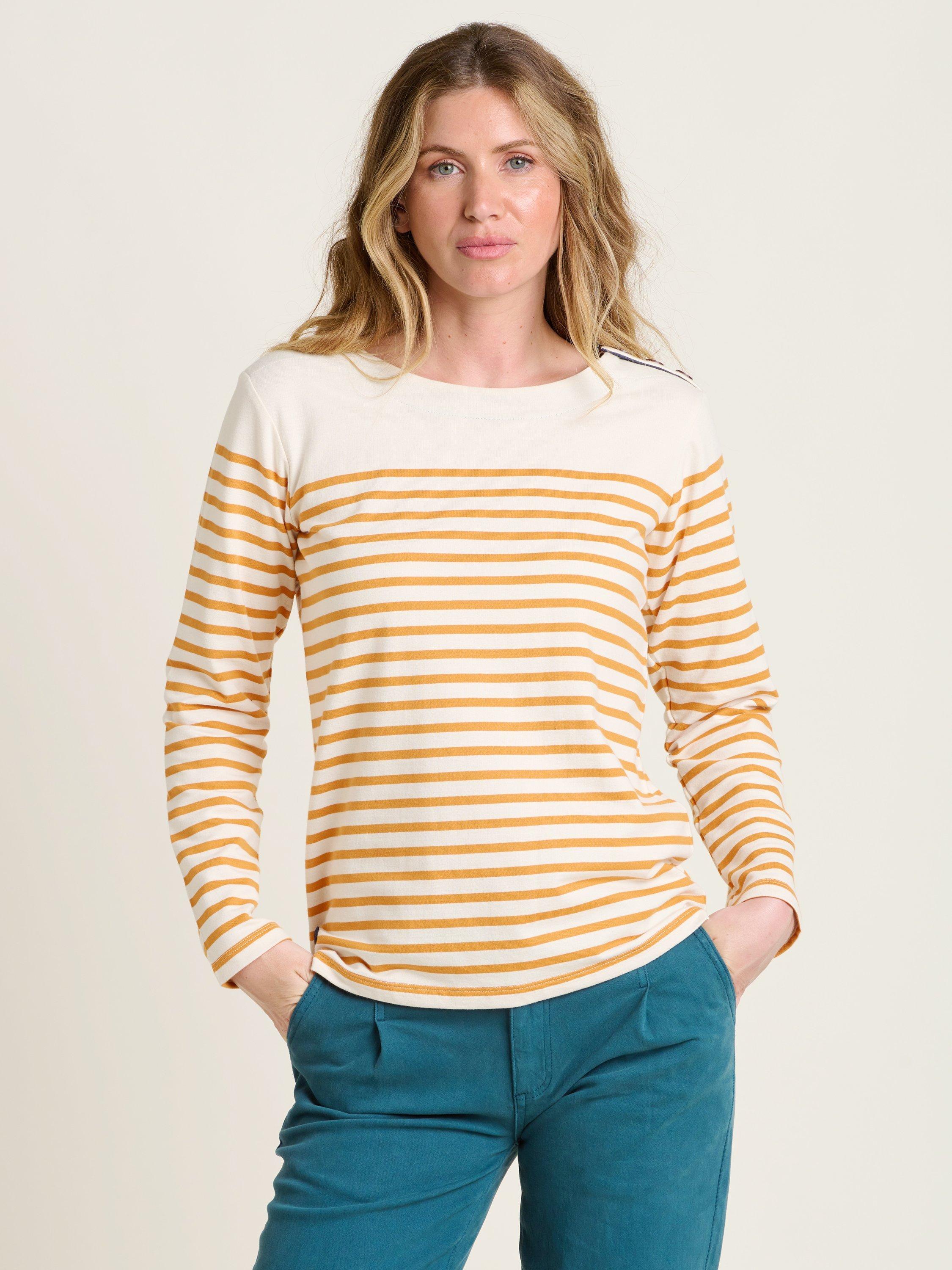 Product image 1 of 4, which shows Brakeburn Bella Breton Stripe Top, Cream/Orange, 8