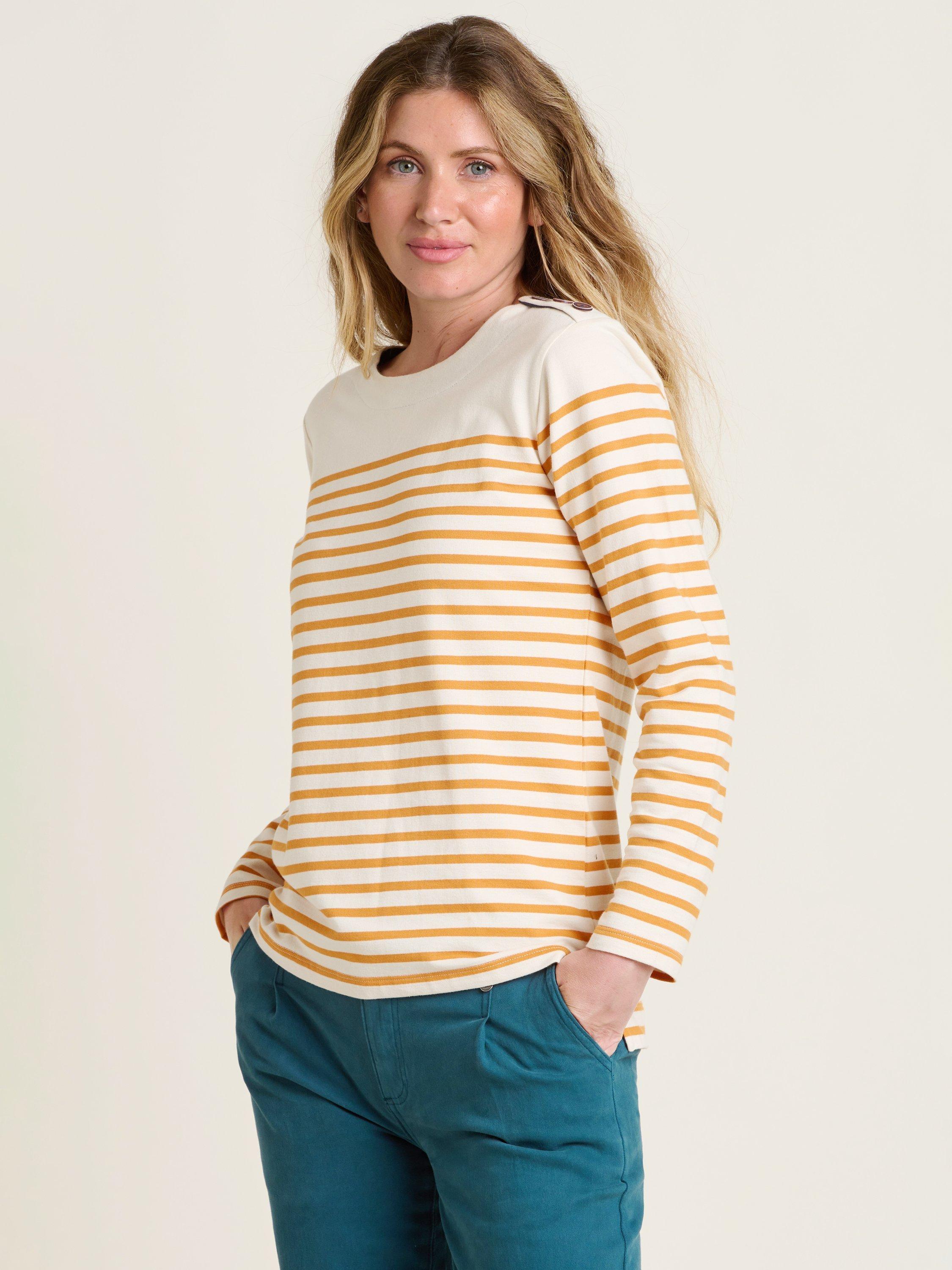 Product image 3 of 4, which shows Brakeburn Bella Breton Stripe Top, Cream/Orange, 8