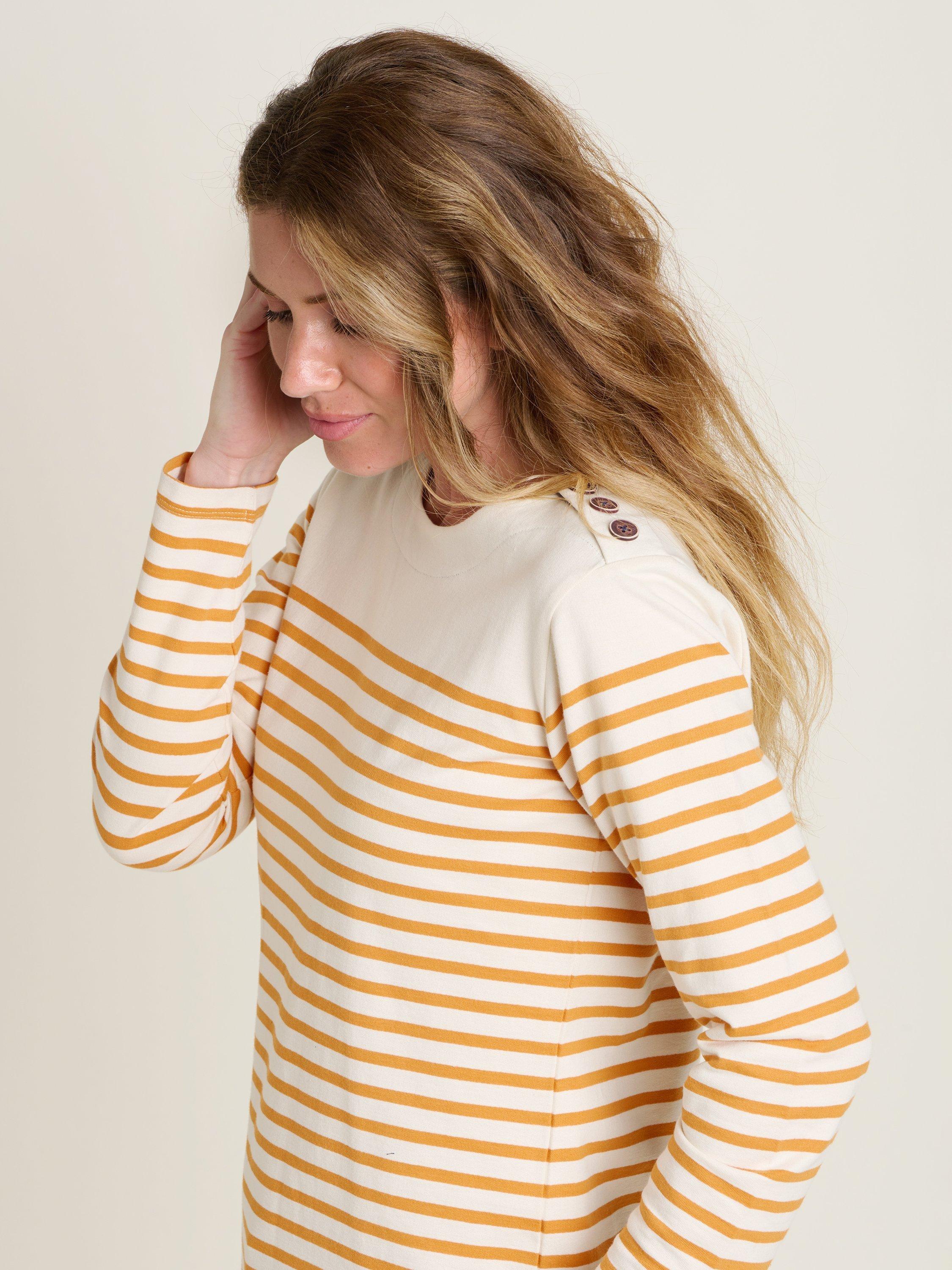 Product image 4 of 4, which shows Brakeburn Bella Breton Stripe Top, Cream/Orange, 8