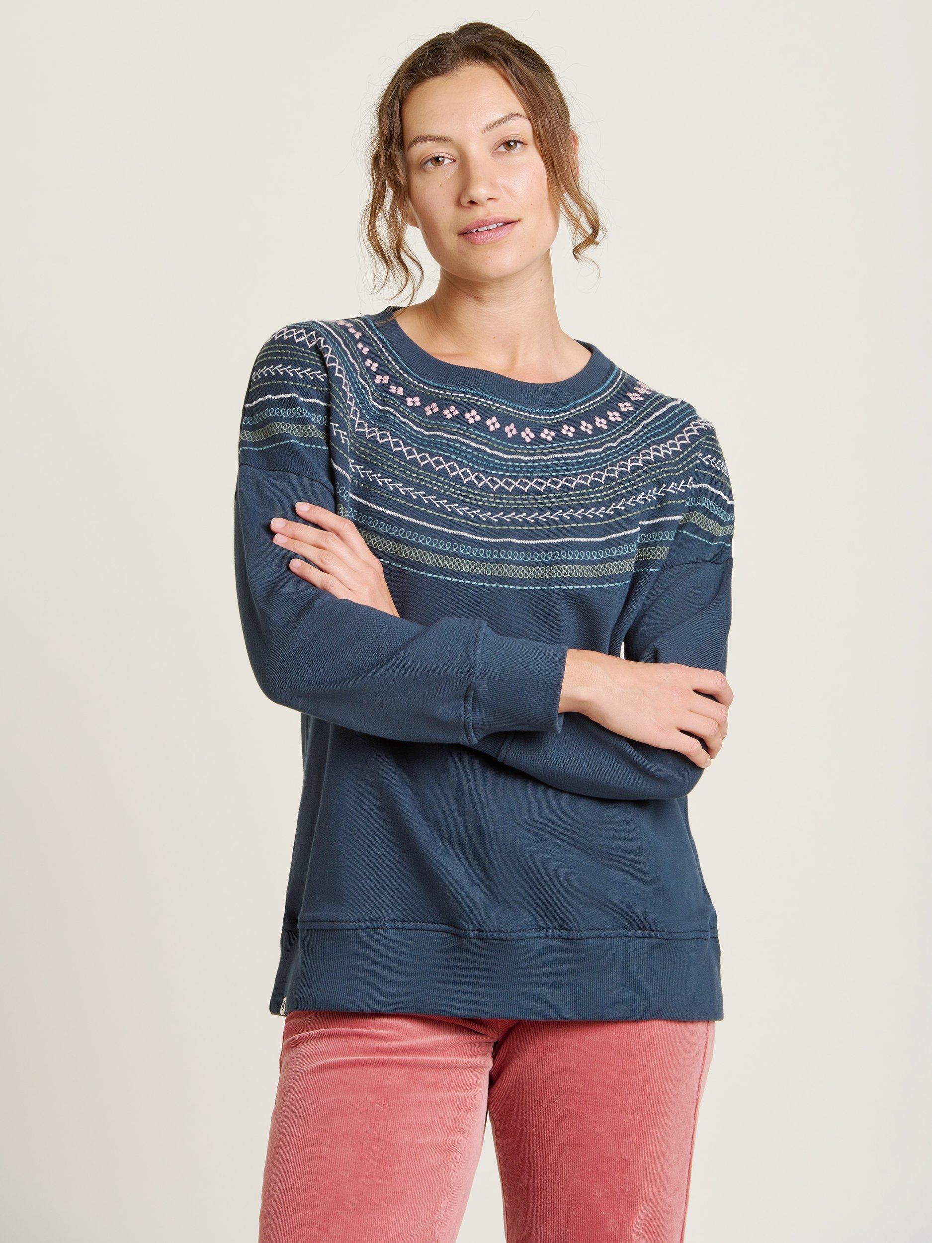 Product image 1 of 4, which shows Brakeburn Embroidered Neckline Sweatshirt, Blue, 8