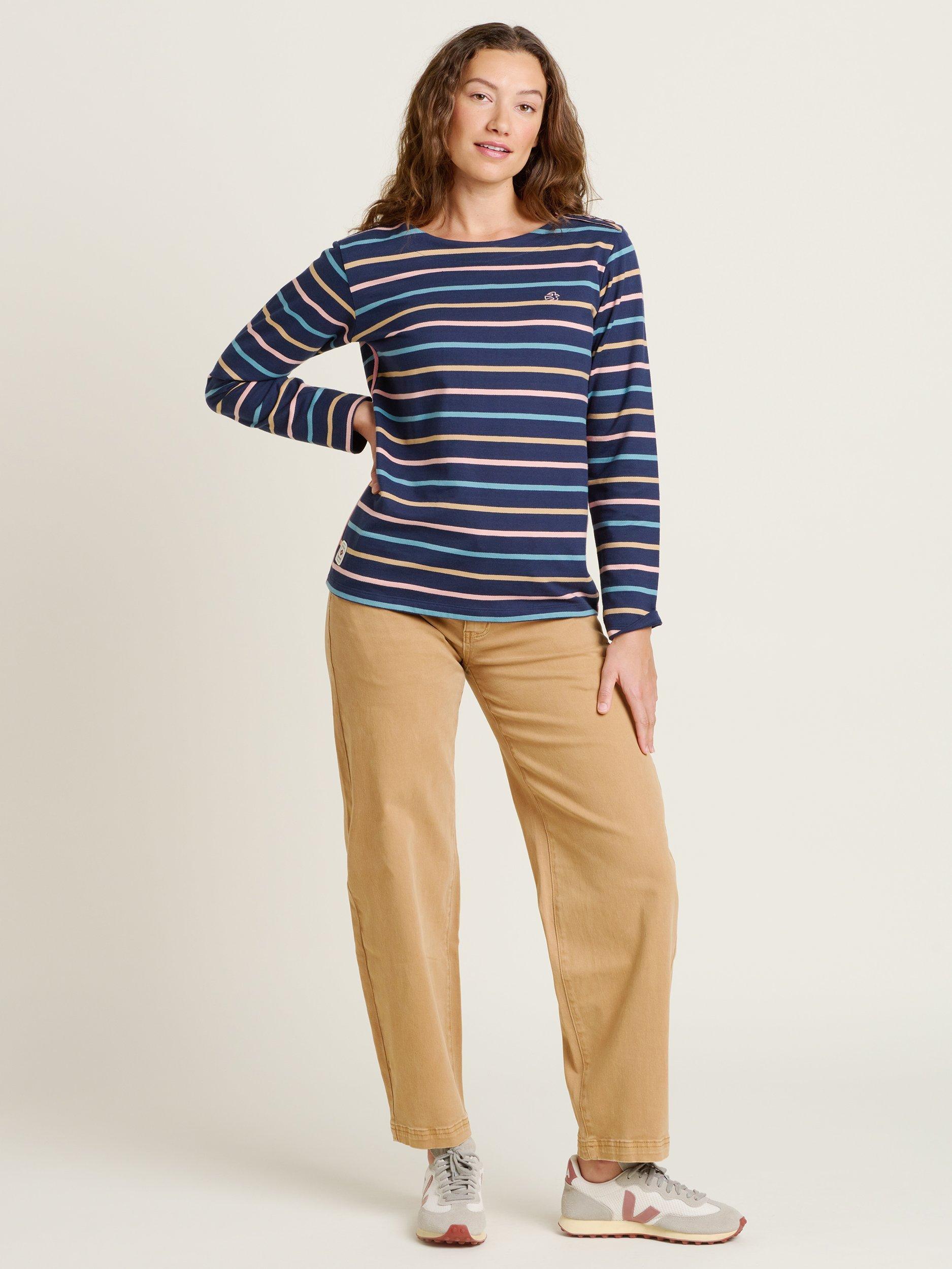Product image 4 of 4, which shows Brakeburn Bella Crew Neck Striped Cotton Top, Multi, 8