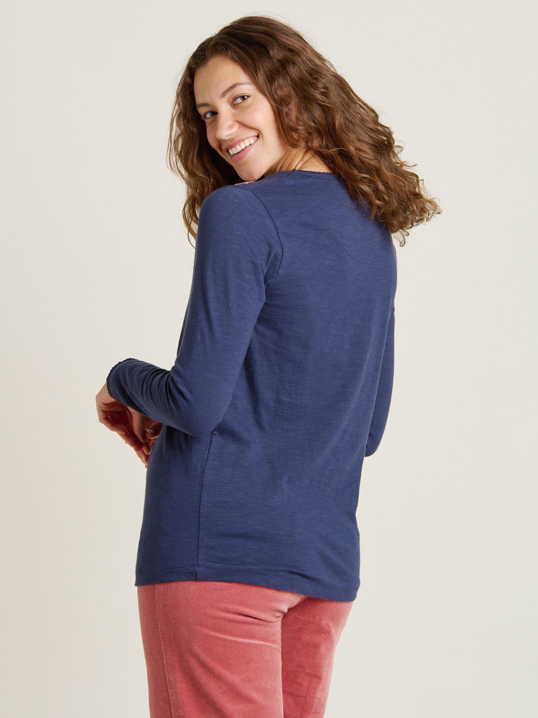 Product image 2 of 4, which shows Brakeburn Botanical Long Sleeve Top, Navy, 8