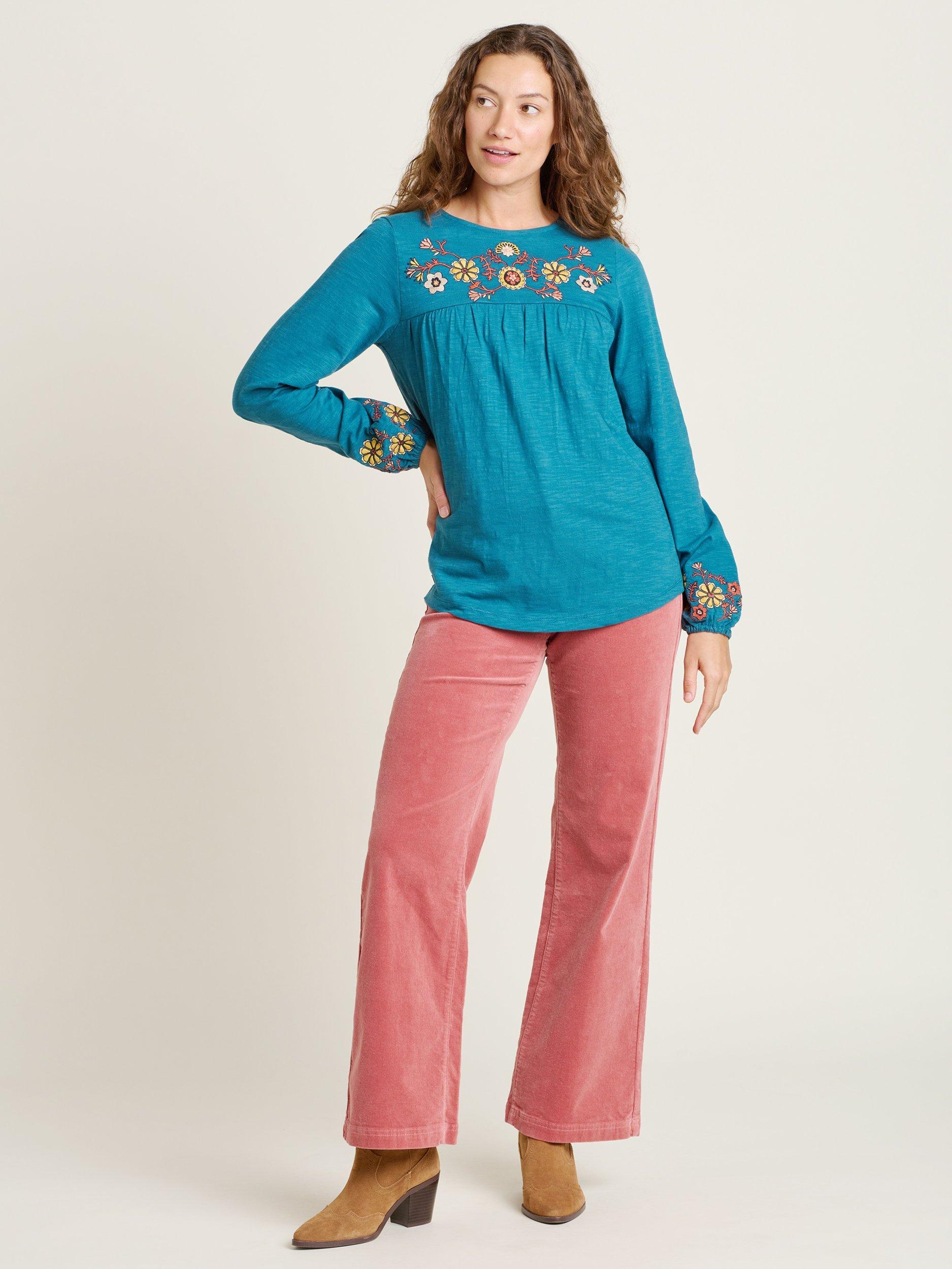 Product image 4 of 4, which shows Brakeburn Folk Floral Long Sleeve Top, Teal, 8