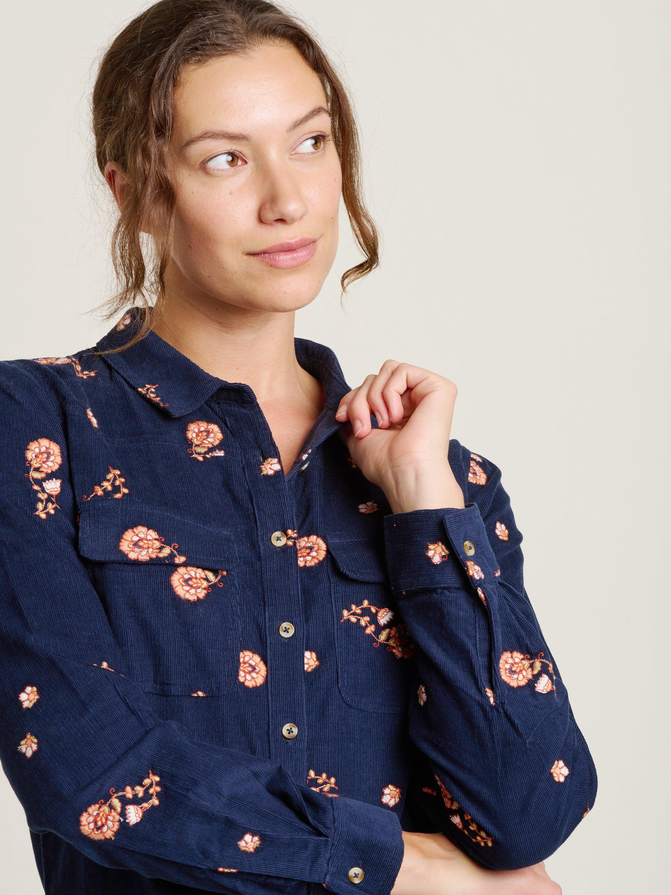 Product image 3 of 4, which shows Brakeburn Maeve Floral Corduroy Shirt, Blue, 8