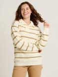 Brakeburn Stripe Knit Button Neck Jumper, Cream