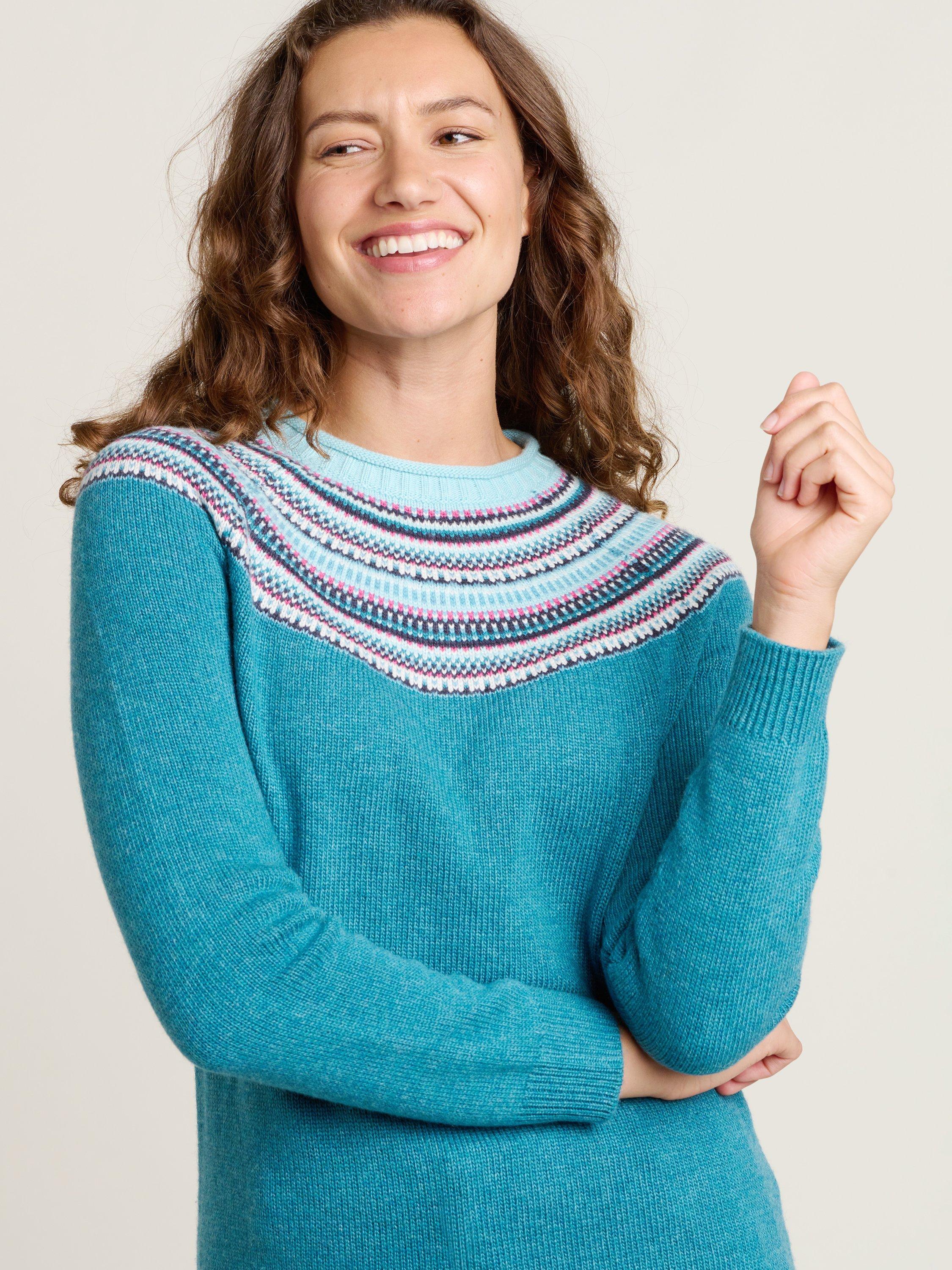 Product image 3 of 4, which shows Brakeburn Fair Isle Knit Crew Neck Jumper, Teal, 8
