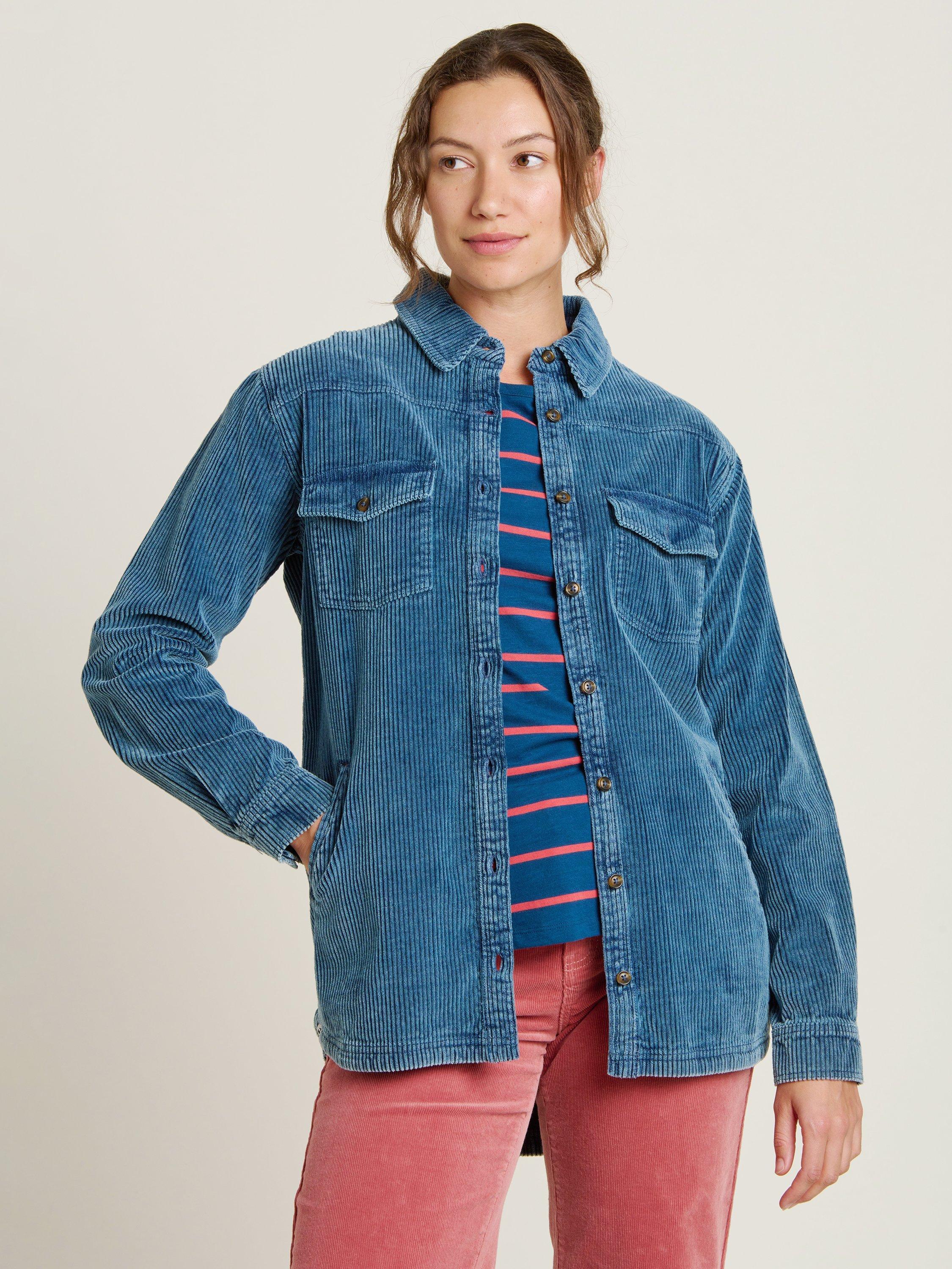 Product image 1 of 4, which shows Brakeburn Alum Chunky Cord Shacket, Blue, 8