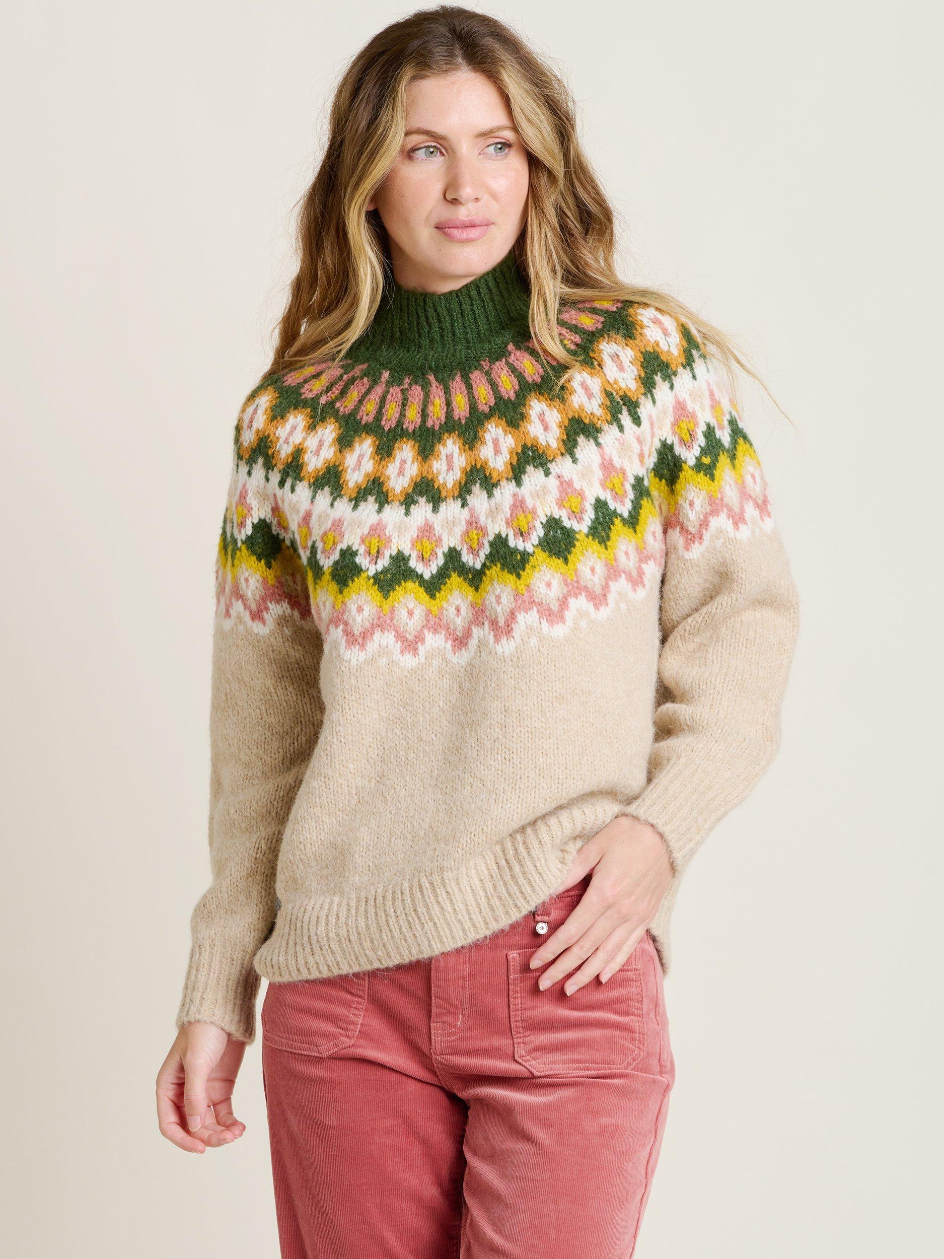 Product image 1 of 5, which shows Brakeburn Fair Isle Chunky Knit Jumper, Stone/Multi, 8