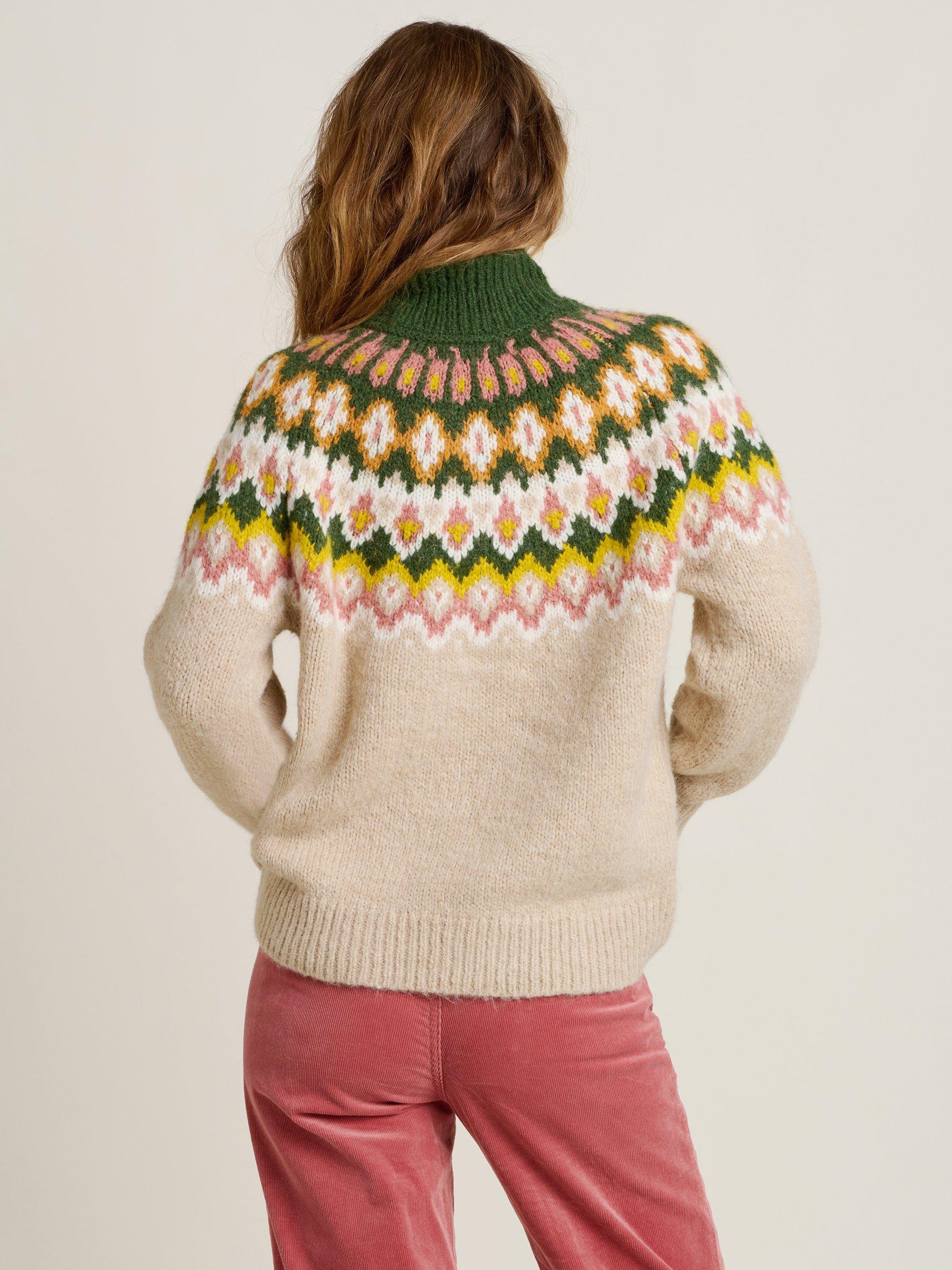 Product image 2 of 5, which shows Brakeburn Fair Isle Chunky Knit Jumper, Stone/Multi, 8