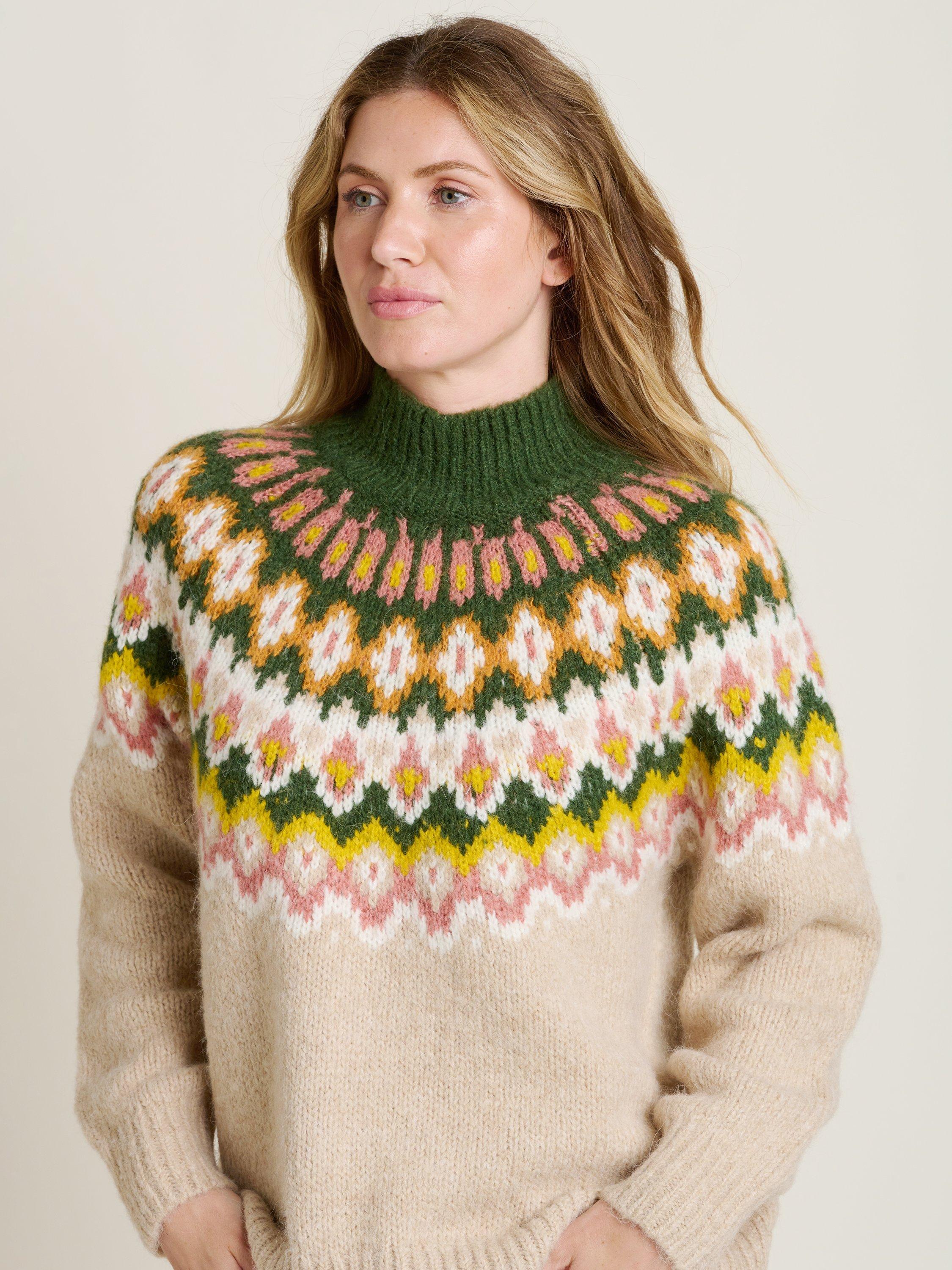 Product image 3 of 5, which shows Brakeburn Fair Isle Chunky Knit Jumper, Stone/Multi, 8
