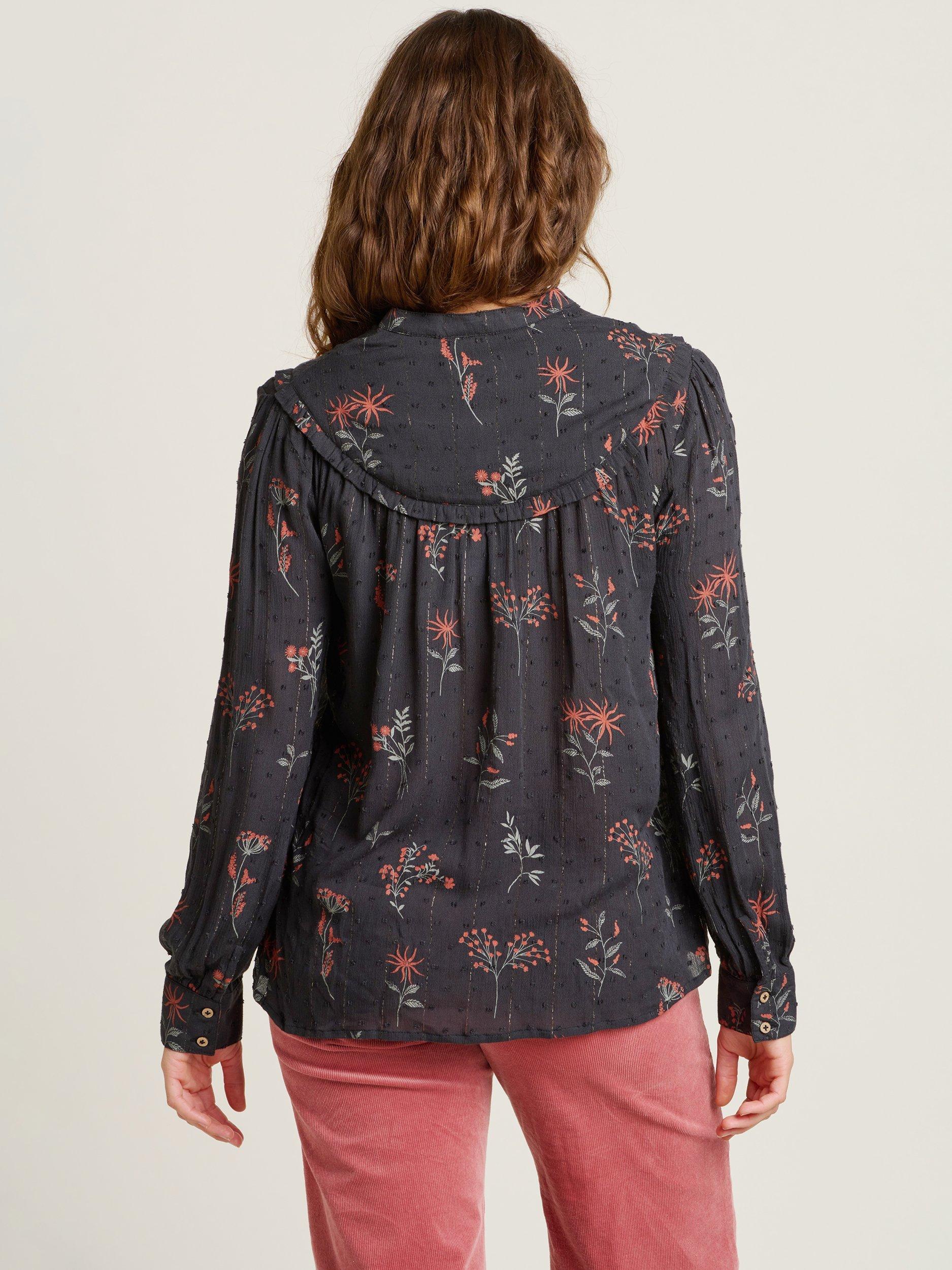 Product image 2 of 4, which shows Brakeburn Bella Botanical Blouse, Charcoal, 8