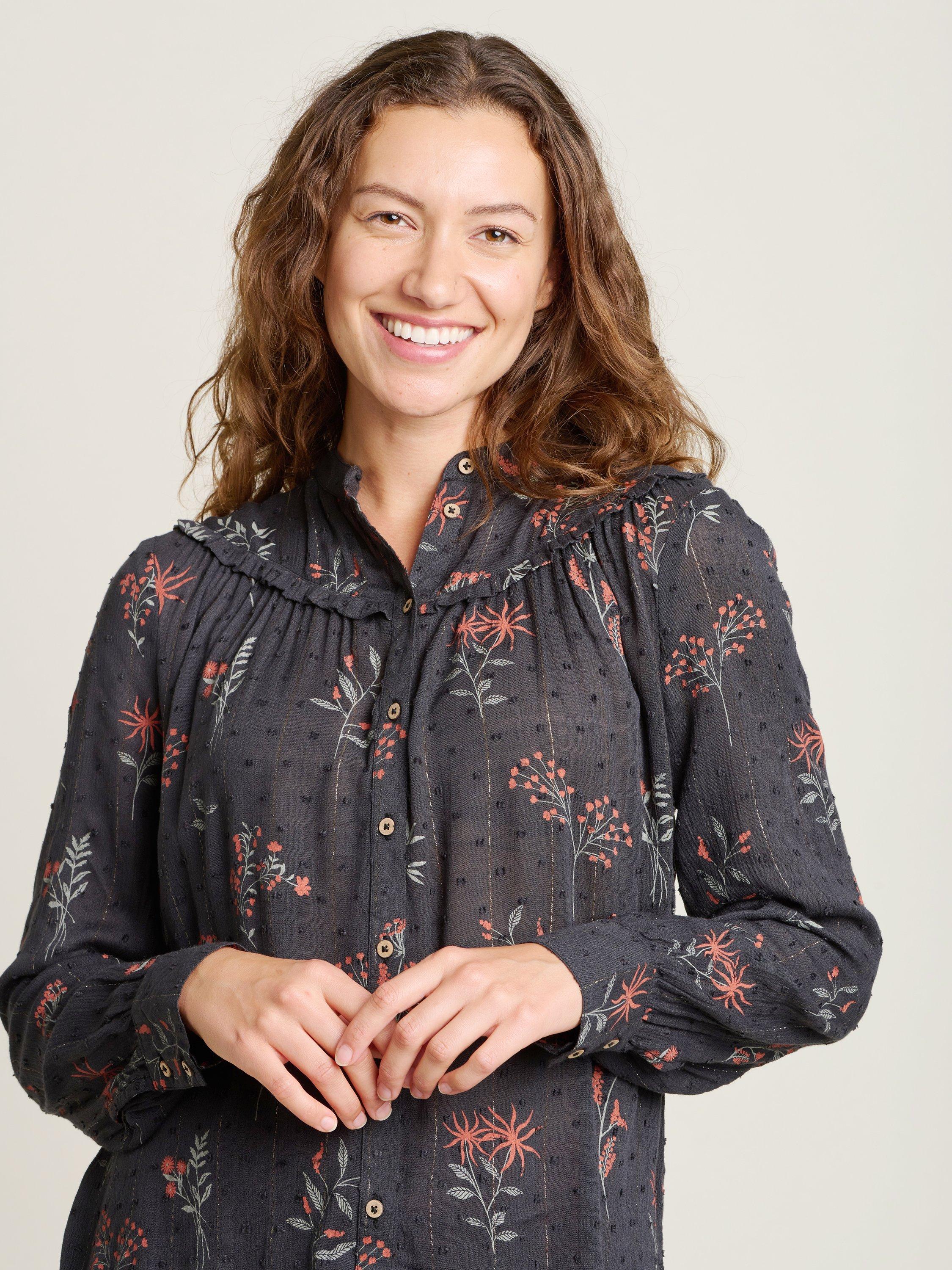 Product image 3 of 4, which shows Brakeburn Bella Botanical Blouse, Charcoal, 8