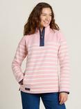 Brakeburn Zip Neck Striped Cotton Blend Jumper, Pink