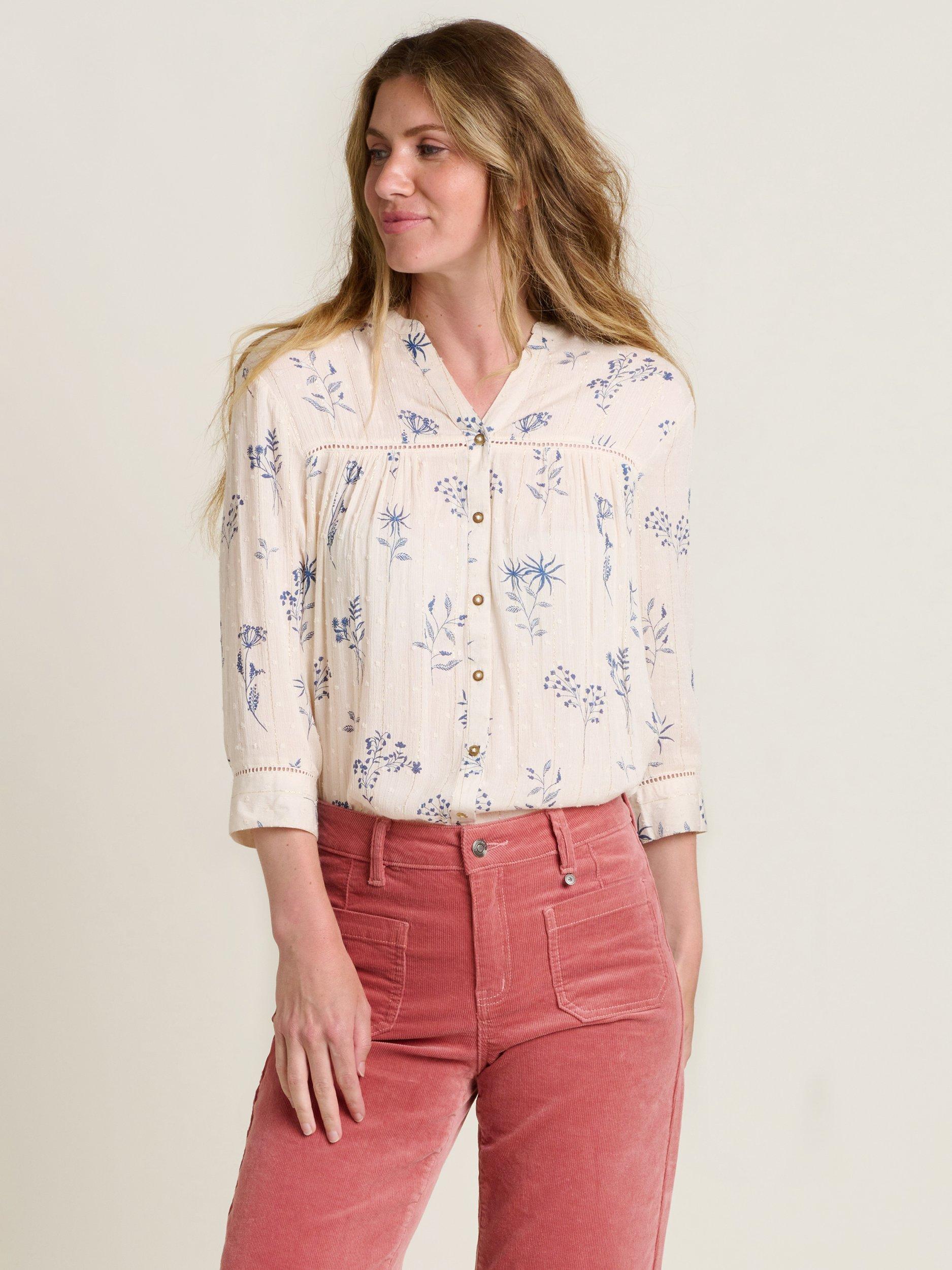 Product image 2 of 5, which shows Brakeburn Bella Folk Top, Cream/Blue, 8