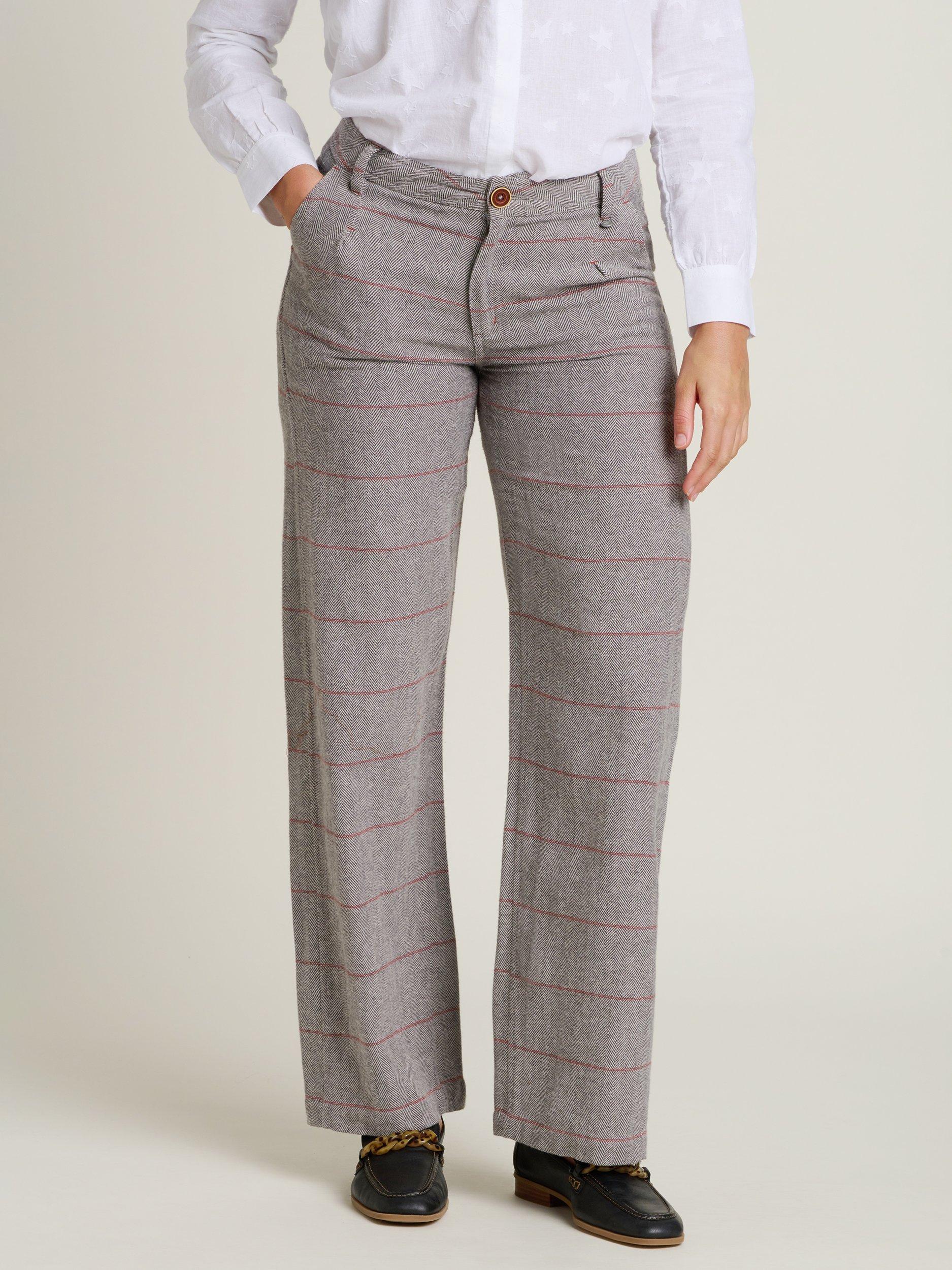Product image 1 of 4, which shows Brakeburn Herringbone Textured Wide Leg Trousers, Grey, 8