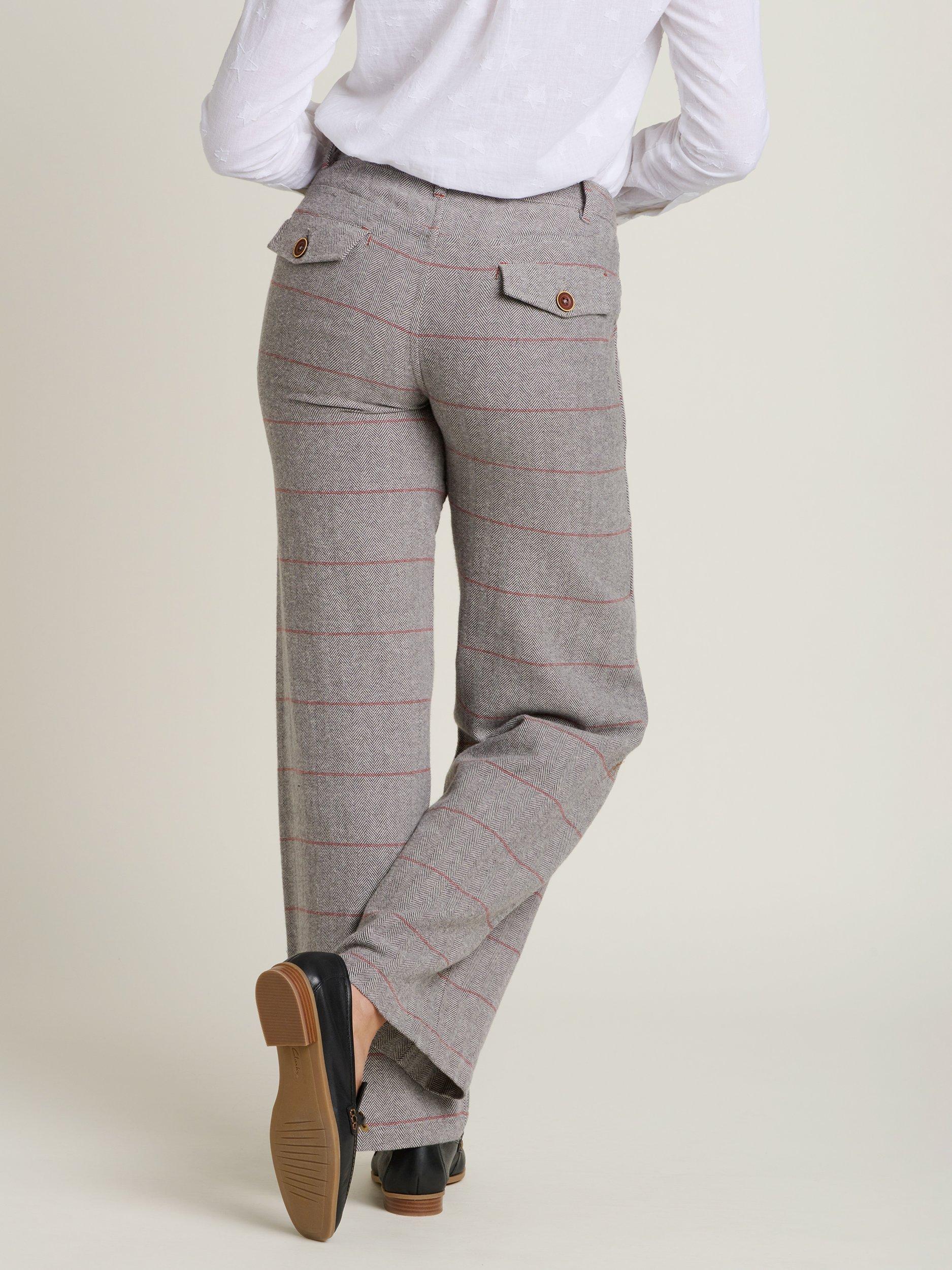 Product image 2 of 4, which shows Brakeburn Herringbone Textured Wide Leg Trousers, Grey, 8