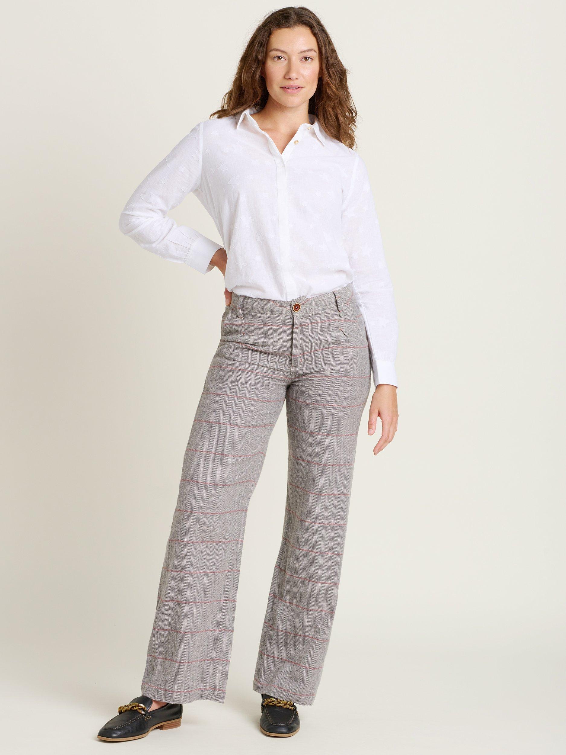 Product image 4 of 4, which shows Brakeburn Herringbone Textured Wide Leg Trousers, Grey, 8